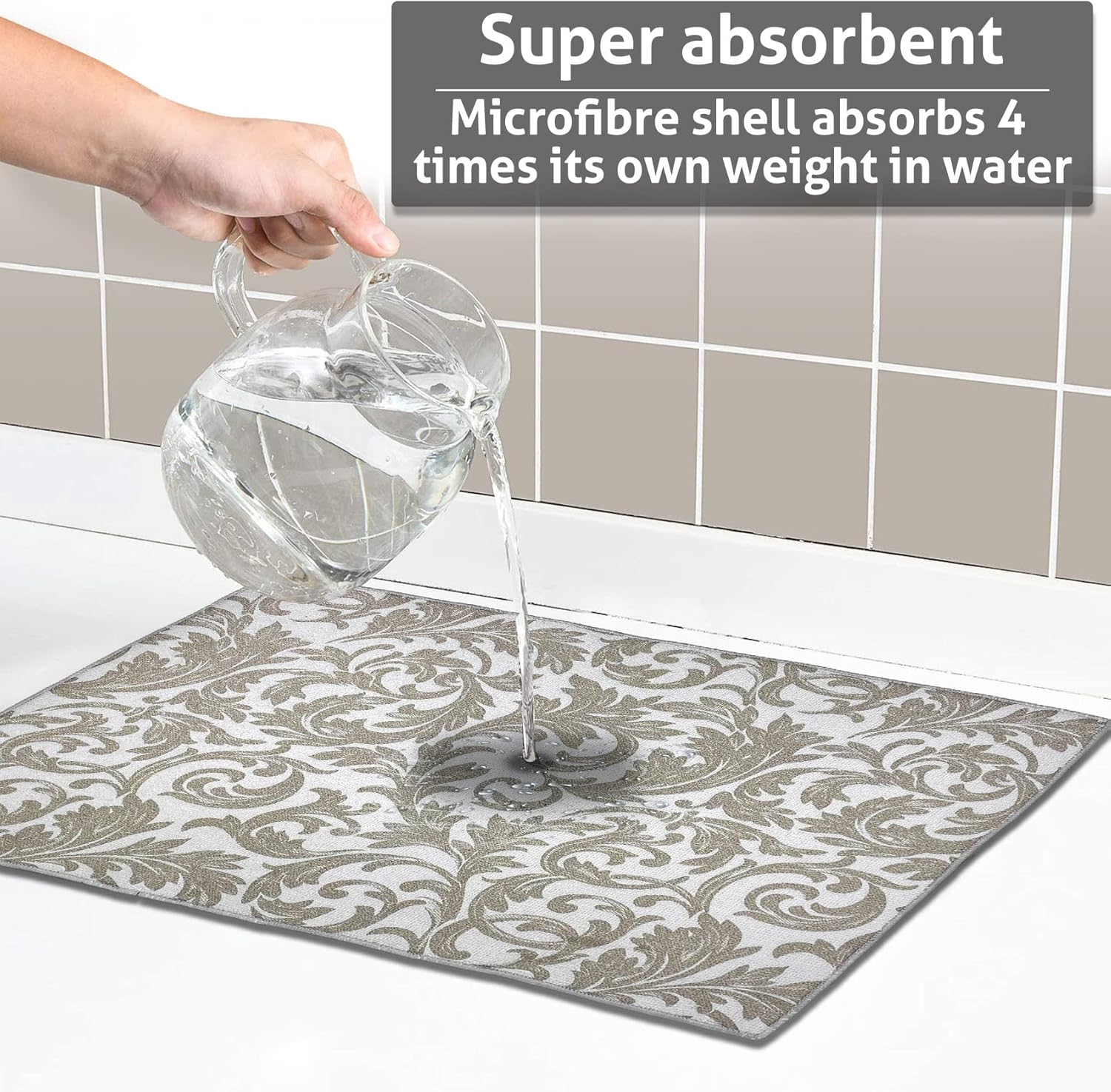 Tapete de secado de platos de tela absorbente, reversible, de microfibra, de secado rápido, tapete para encimera de cocina, tapete cuadrado