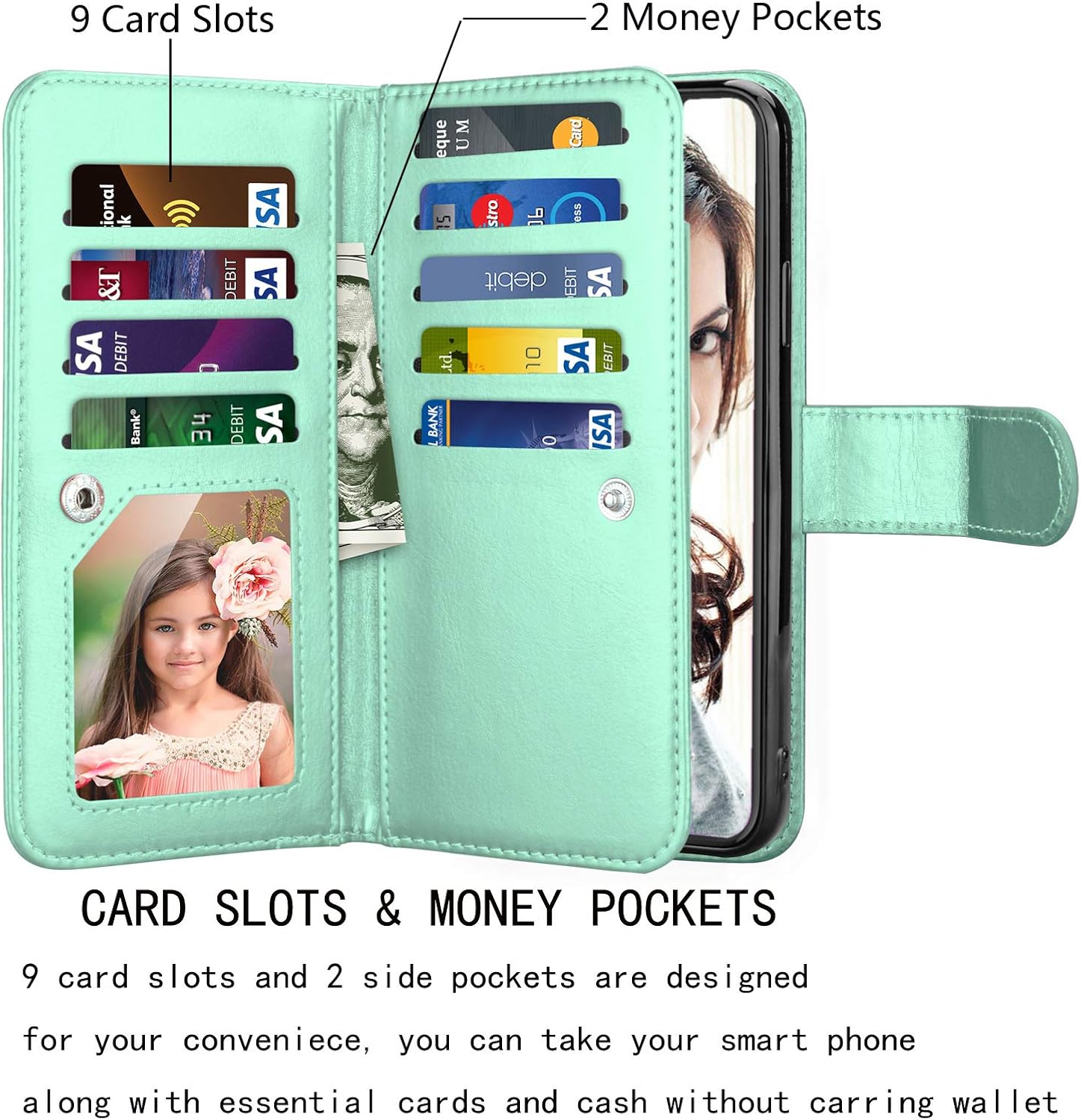 NJJEX Funda tipo cartera para iPhone 11 PRO, para iPhone 11 PRO de 5.8 pulgadas, 9 ranuras para tarjetas Funda de piel sintética para tarjetas de