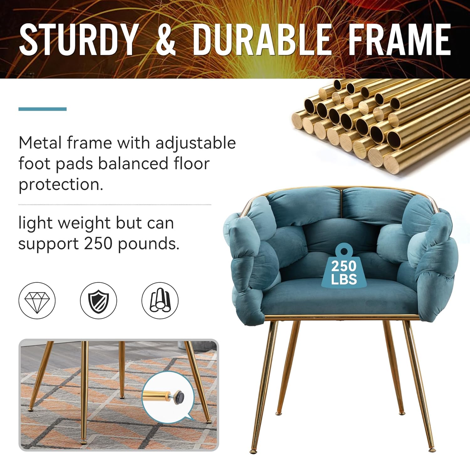 Gangnamri Silla decorativa moderna de terciopelo, silla de comedor con patas mentales doradas, sillón tejido de ocio para sala de estar, dormitorio,