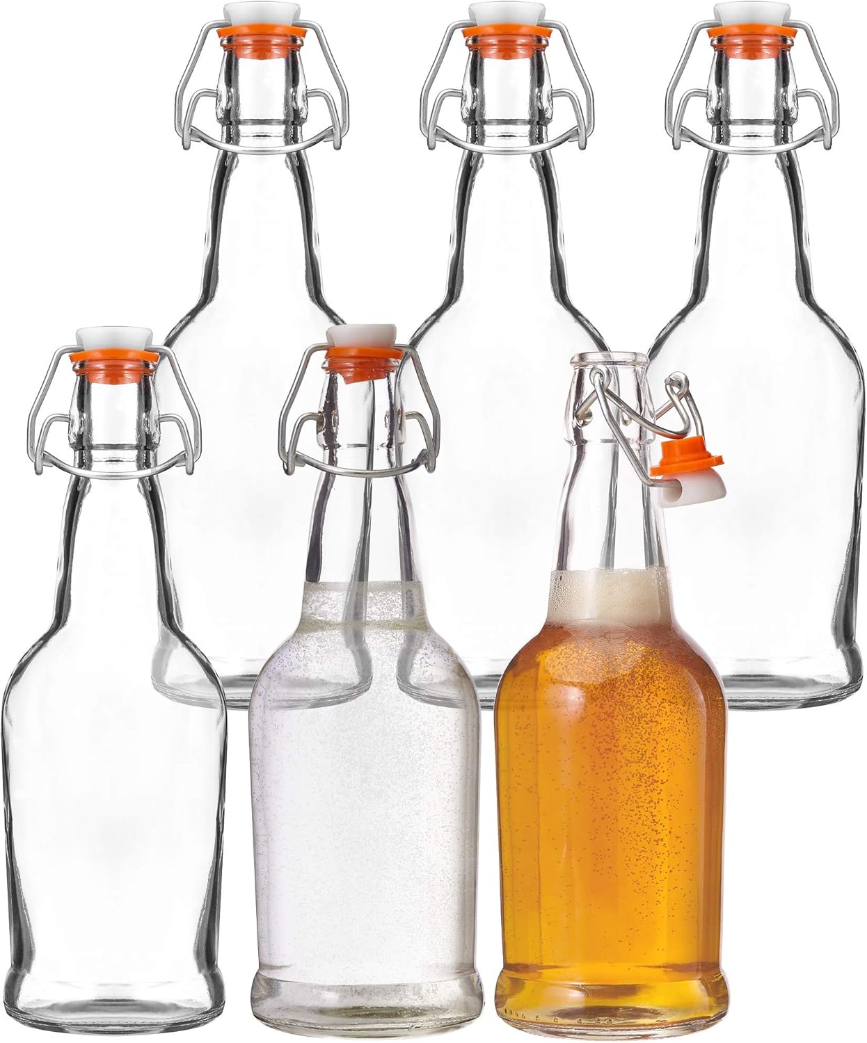 Botellas de cerveza de cristal con tapa abatible, 6 unidades. Set Home Brewing Grolsch. Tapa hermética de silicona para Kombucha, aderezos y más, 16