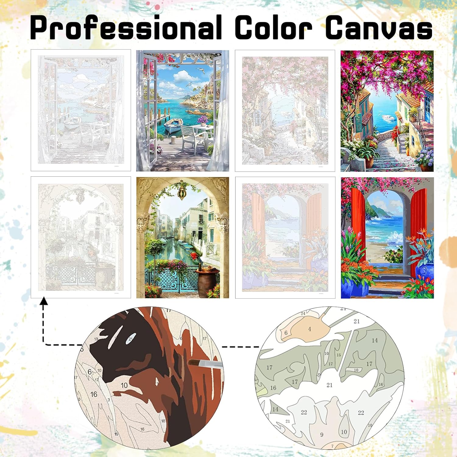 Perycomly Pintura por números para lienzo de adultos, paquete de 4 pinturas acrílicas de 16 x 20 pulgadas para puertas por números, kit de pintura