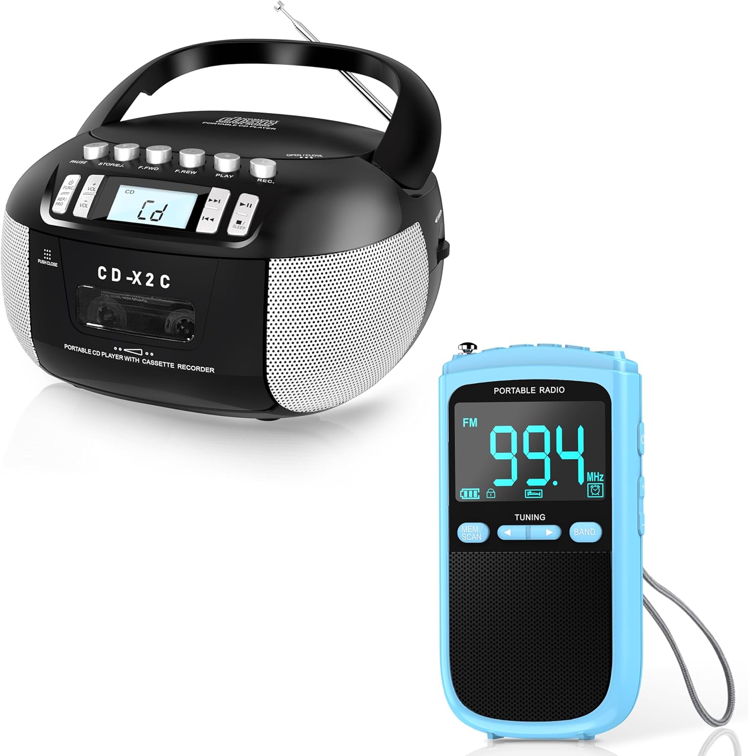 Boombox – Reproductor de CD portátil con radio AMFM, combo de CD Sunoony y reproductor de cassette, grabación de cinta, sonido estéreo, alimentado