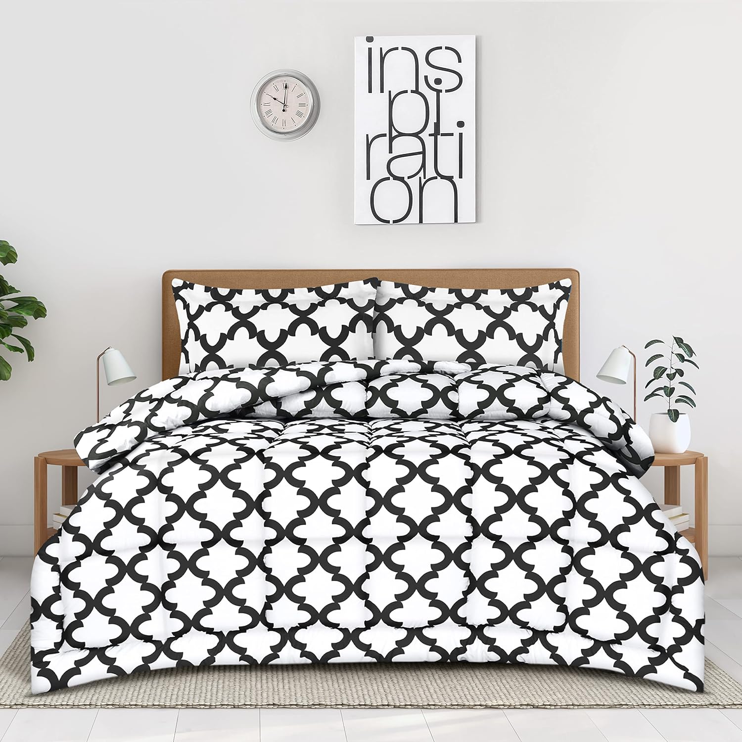 Utopia Bedding – Juego de edredón estampado (Blanco, negro, Queen) con 2 fundas de almohada – Lujosa microfibra cepillada – Edredón alternativo al