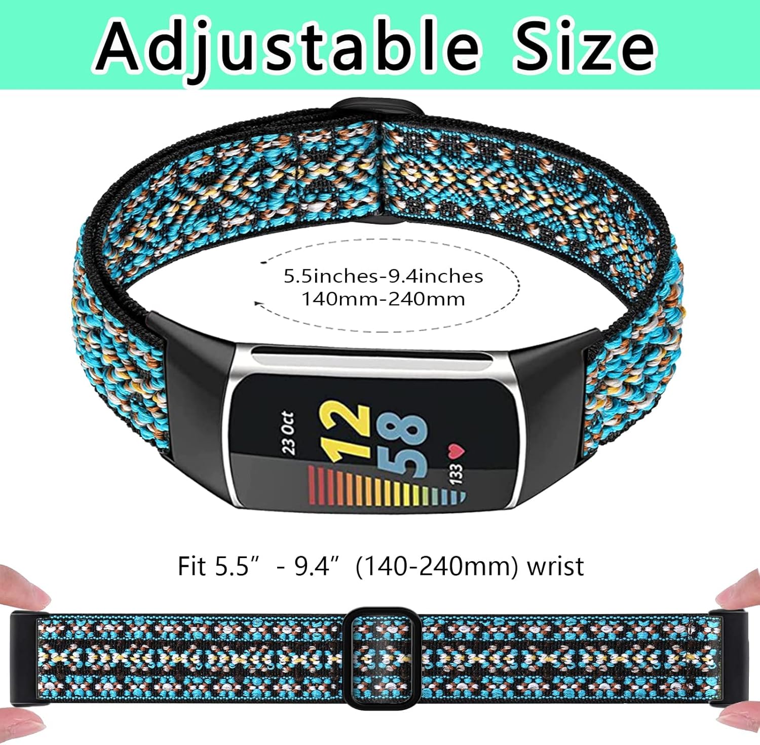 Paquete de 4 bandas elásticas compatibles con Fitbit Charge 56, reloj inteligente de fitness, correas de repuesto elásticas ajustables de nailon