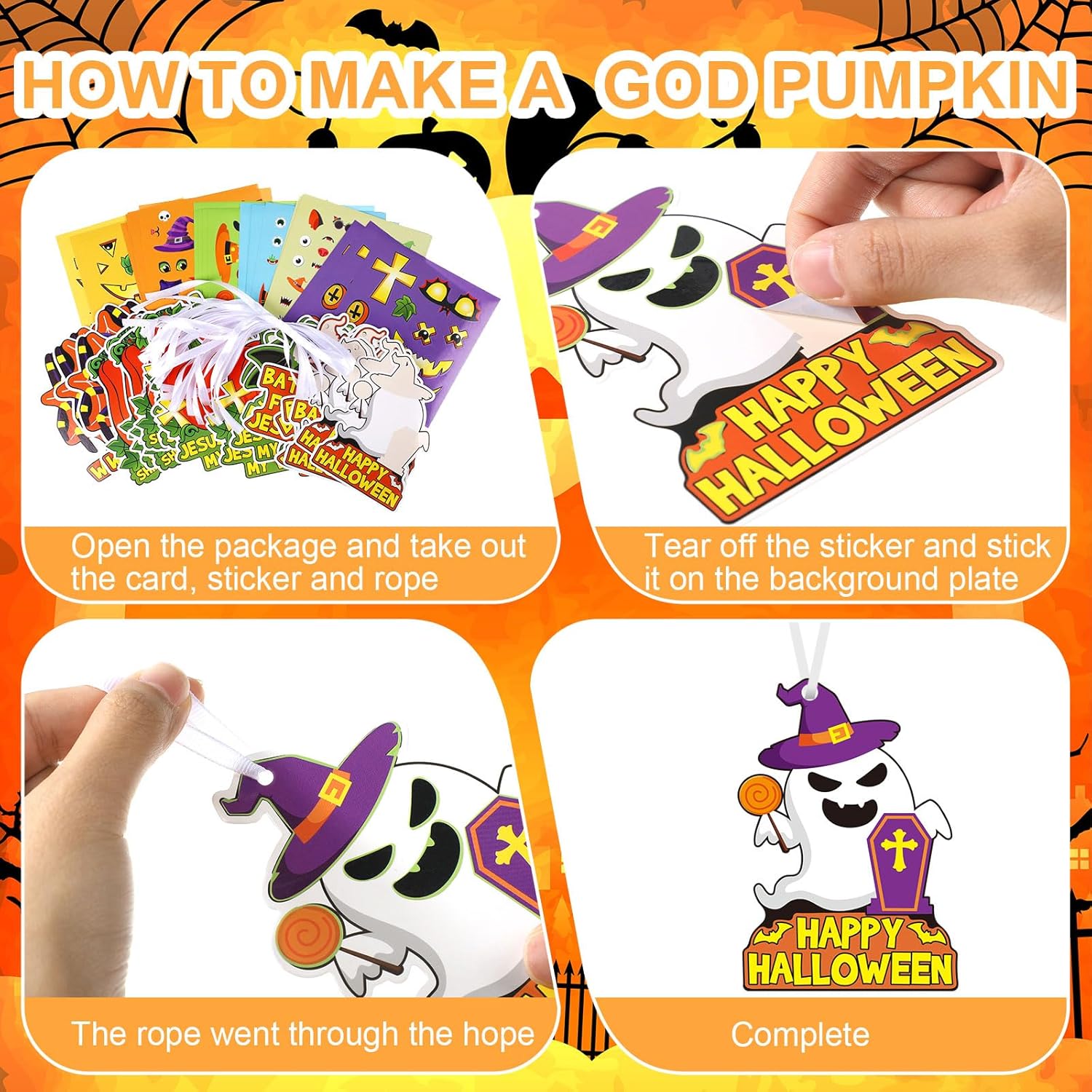 Outus 36 juegos de calcomanías de calabaza cristiana de Jesús cristiano, kits de manualidades de calabaza religiosa, adornos de Halloween,