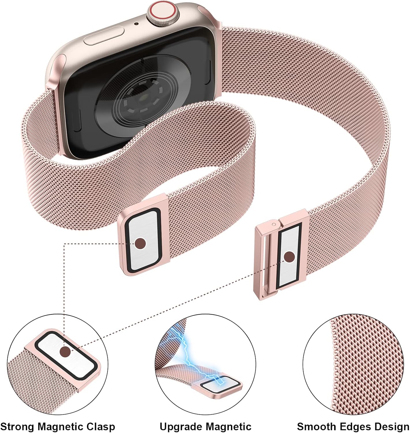 Vanjua Correa de metal compatible con correas de Apple Watch de 1.614 in 1.575 in 1.496 in 1.654 in 1.732 in 1.772 in 1.929 in, correa de repuesto
