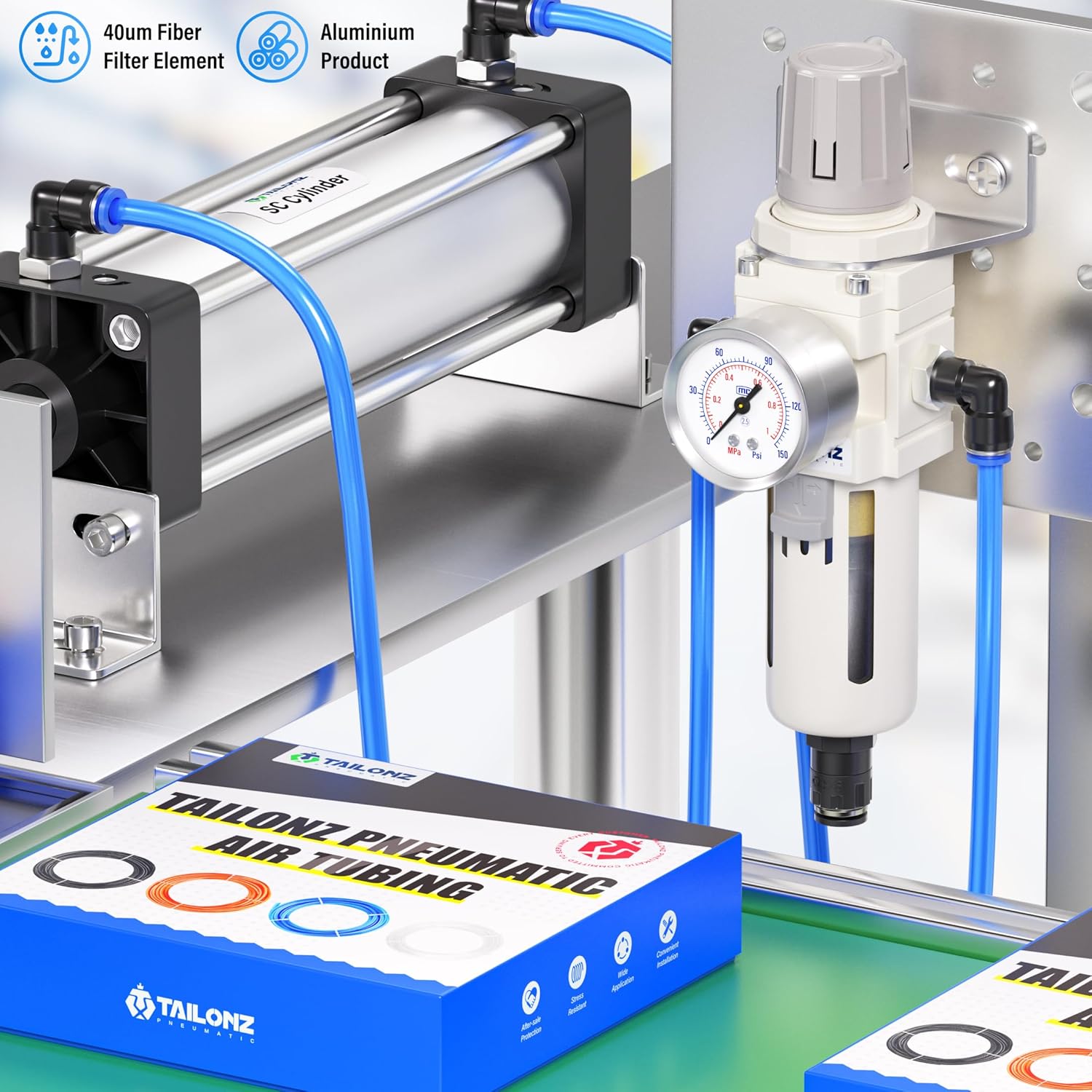 TAILONZ PNEUMATIC 38 pulgadas NPT filtro de aire de drenaje automático regulador de presión combinado Piggyback, filtro compresor herramienta de