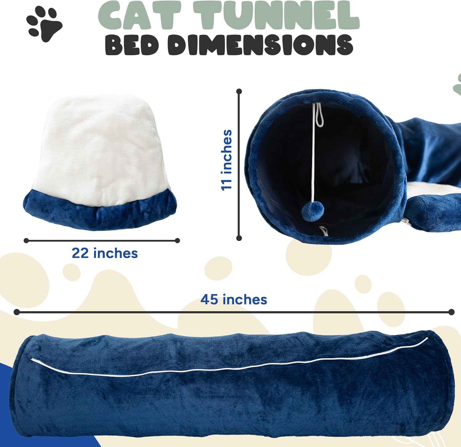 Juego de túnel y cama de juguete para gatos con cama de felpa extraíble para uso en interiores perfecto para gatos, perros y hurones juguetes para