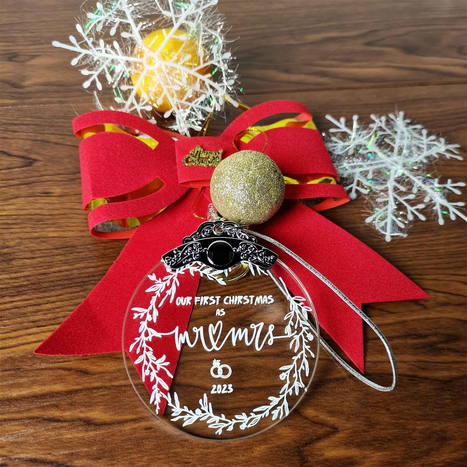Adornos de Navidad, regalos de boda, regalos de despedida de soltera, adorno de boda 2023, regalos de compromiso para parejas recién comprometidas,