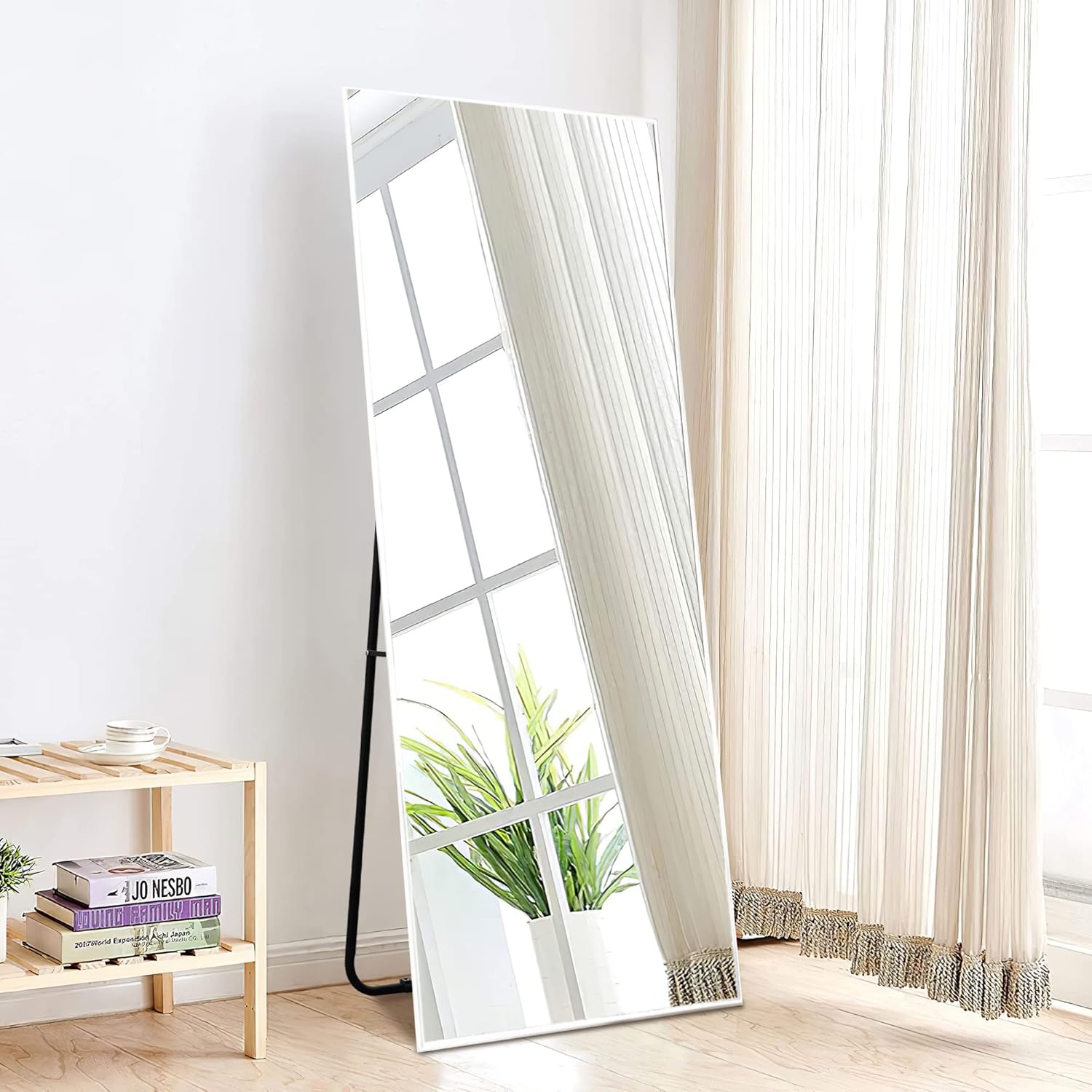 MIRUO Espejo de longitud completa de 55 x 16 pulgadas, espejo de cuerpo completo, espejo blanco de suelo y de longitud completa para pared, espejo
