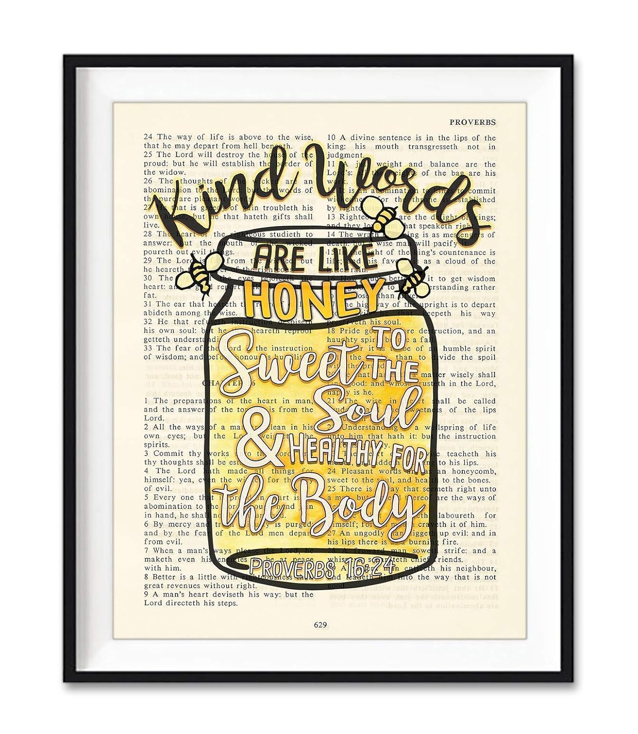 Kinds Words Are Like Honey, Sweet to the Soul, Proverbs 1624, Christian Reproduction Art Print, Unframed, Vintage Bible Verse Scripture Wall and