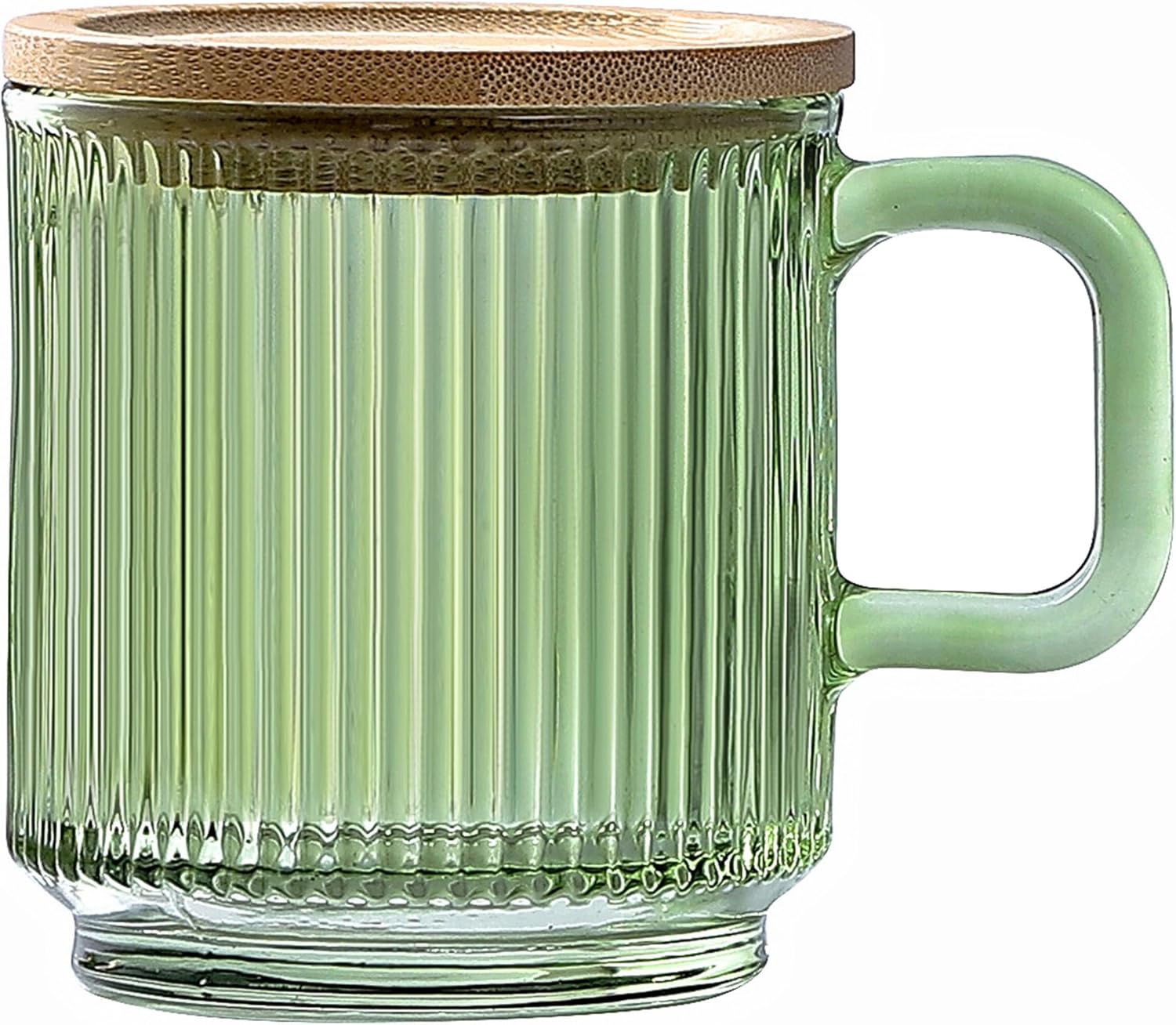Lysenn Taza de café de vidrio con tapa, taza de té de vidrio clásica con rayas verticales de alta calidad, para leche, té, chocolate, jugo, agua,