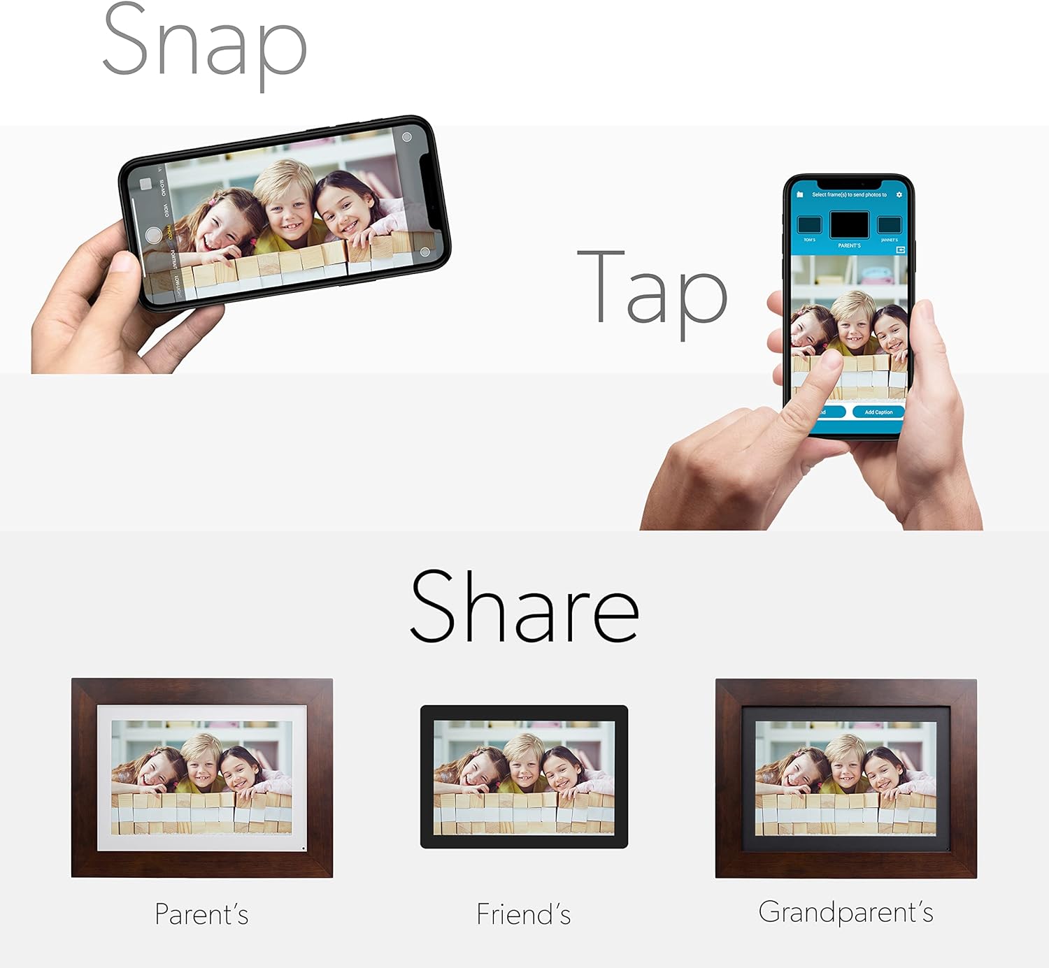 Simply Smart Home Photoshare – Marco de fotos digital WiFi de 8 pulgadas, envía fotos desde el teléfono a los marcos, 8 GB, capacidad para más de