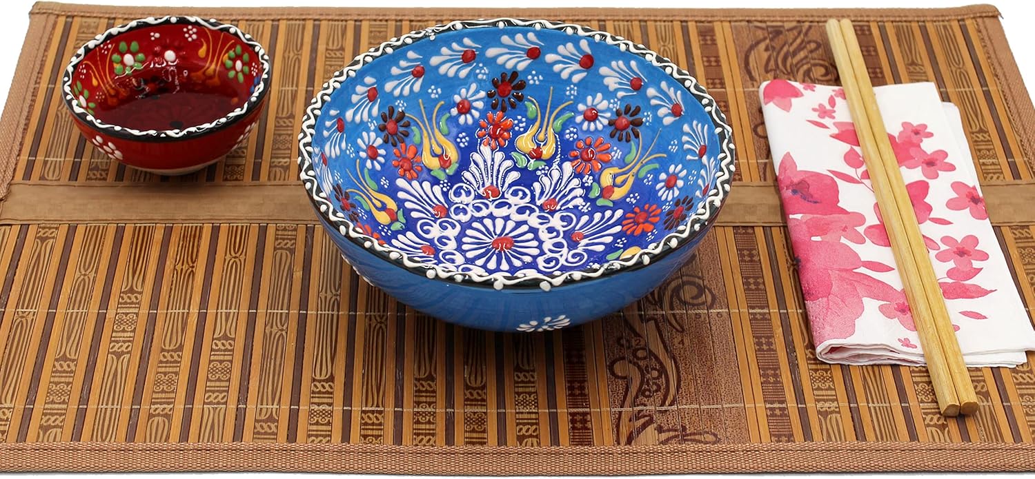 Küchengeräte Cuenco decorativo de cerámica turca pintado a mano de 6.2 pulgadas inc%100  Cuenco de servir hecho a mano para aperitivos, ensalada,
