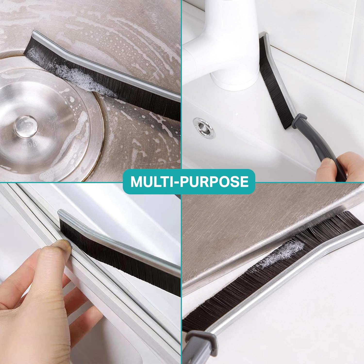 UNBLA Cepillo de limpieza de hendiduras de cerdas duras negras, juego de 3 piezas, ideal para baño, cocina, azulejos, limpieza profunda, riel de