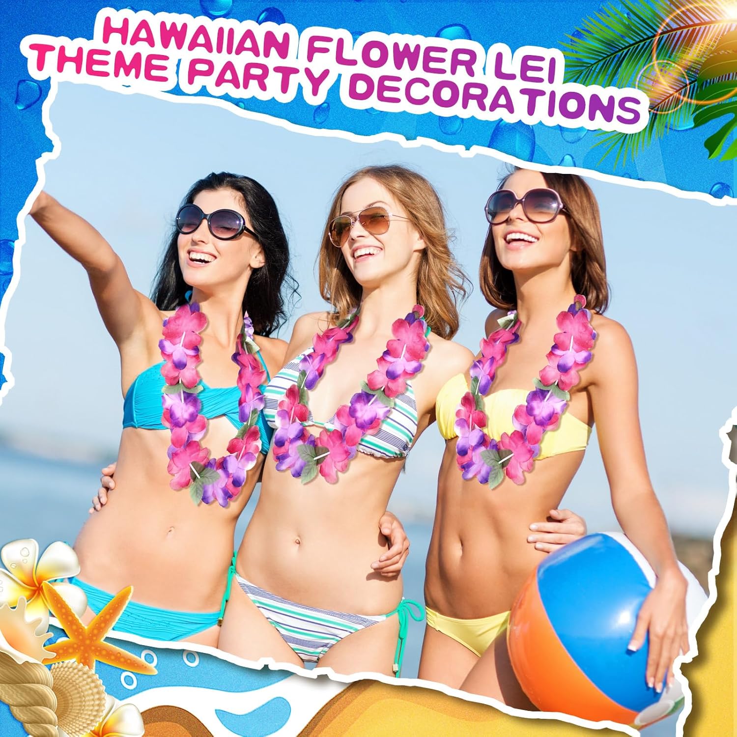 24 piezas de collar de Leis hawaiano grueso, collar floral Leis de flores para fiesta Luau, guirnalda de baile Hula flores lazo para el cuello para
