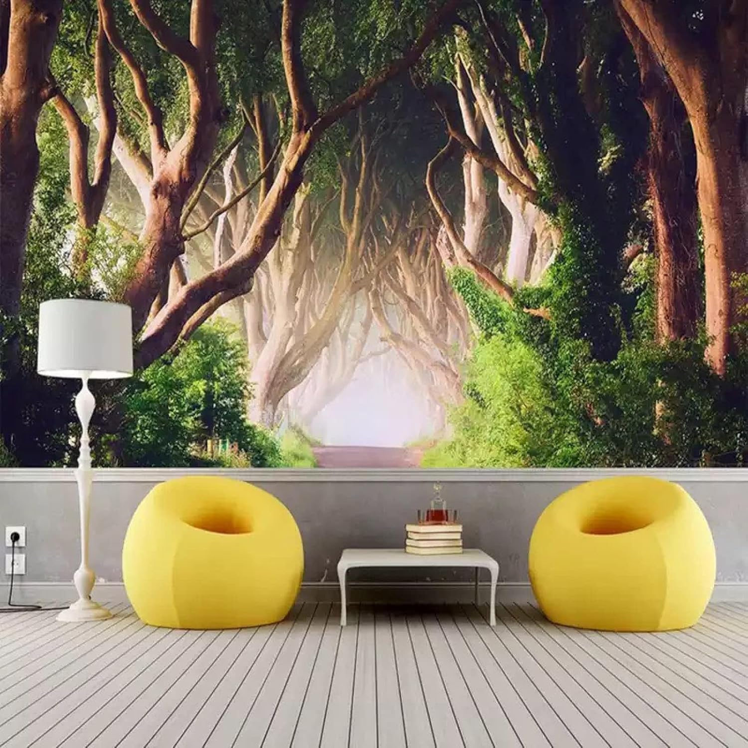 Vinilo decorativo para pared de bosque verde, calcomanías de pared de túnel de árbol, murales de pared extraíbles, decoración de pared para