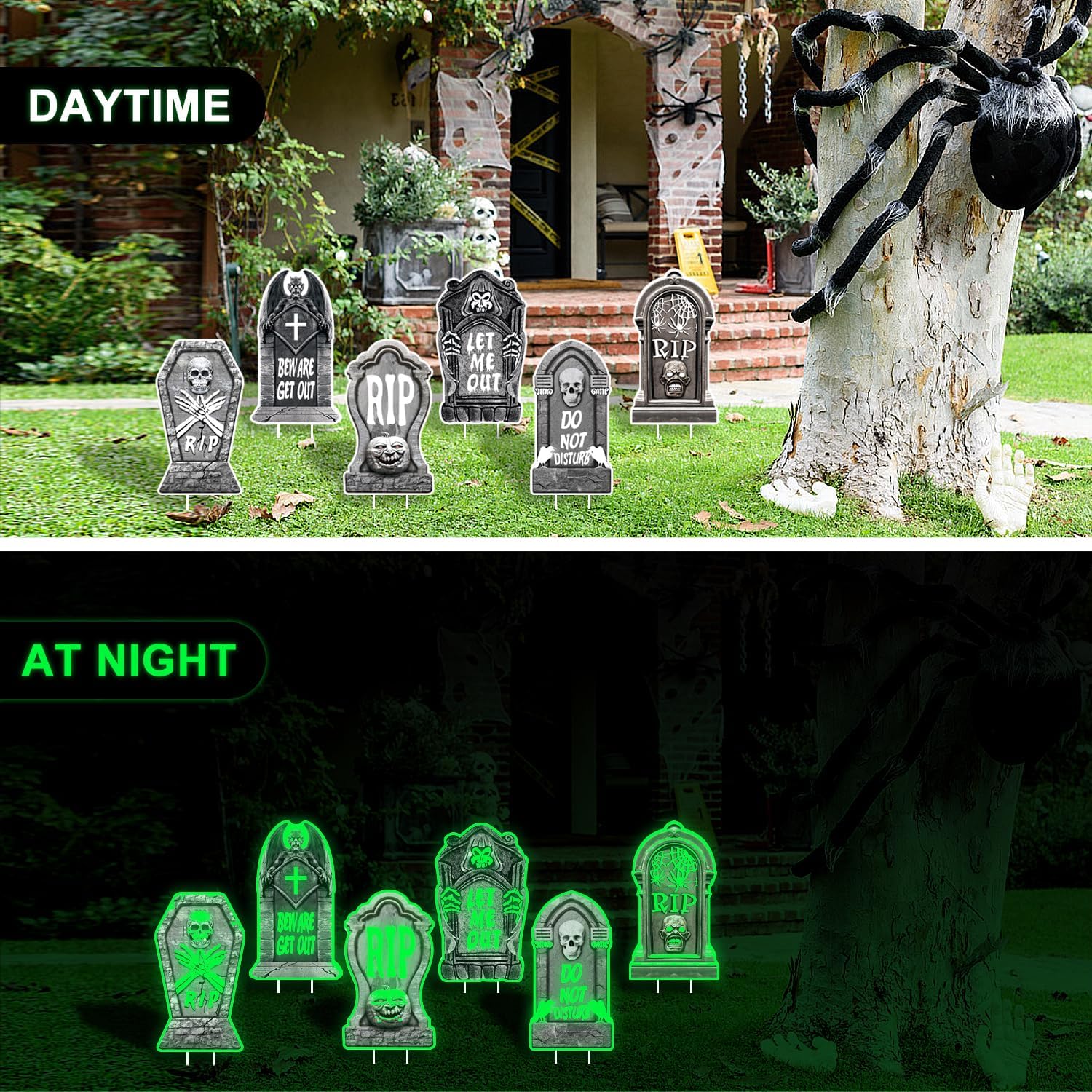 Letrero de Halloween para patio, 6 piezas que brillan en la oscuridad, con estacas, accesorios de Halloween para patio, jardín, exteriores,
