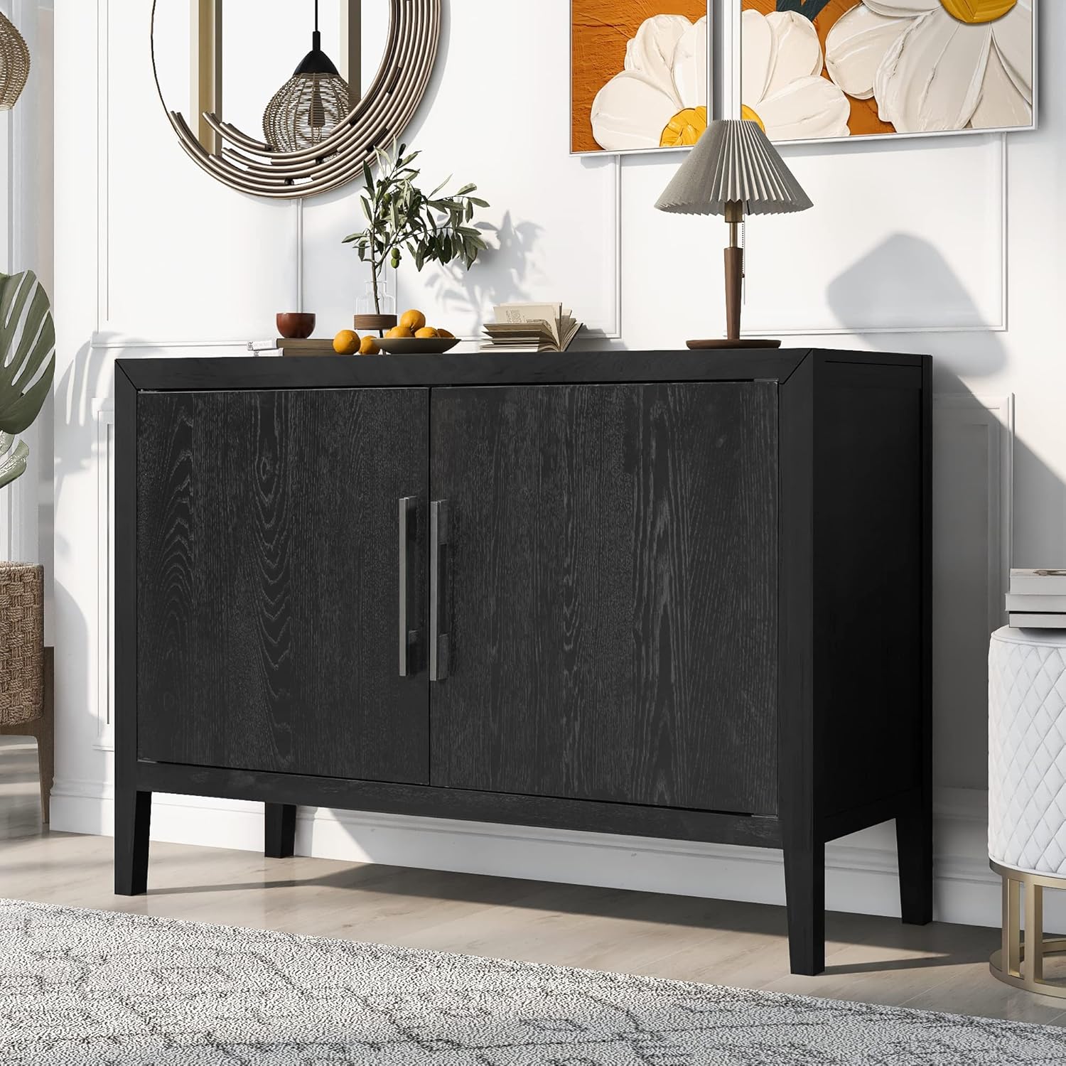 P PURLOVE Aparador moderno de granja con almacenamiento, armario de buffet para comedor con 2 puertas, armario de almacenamiento con 4 patas para
