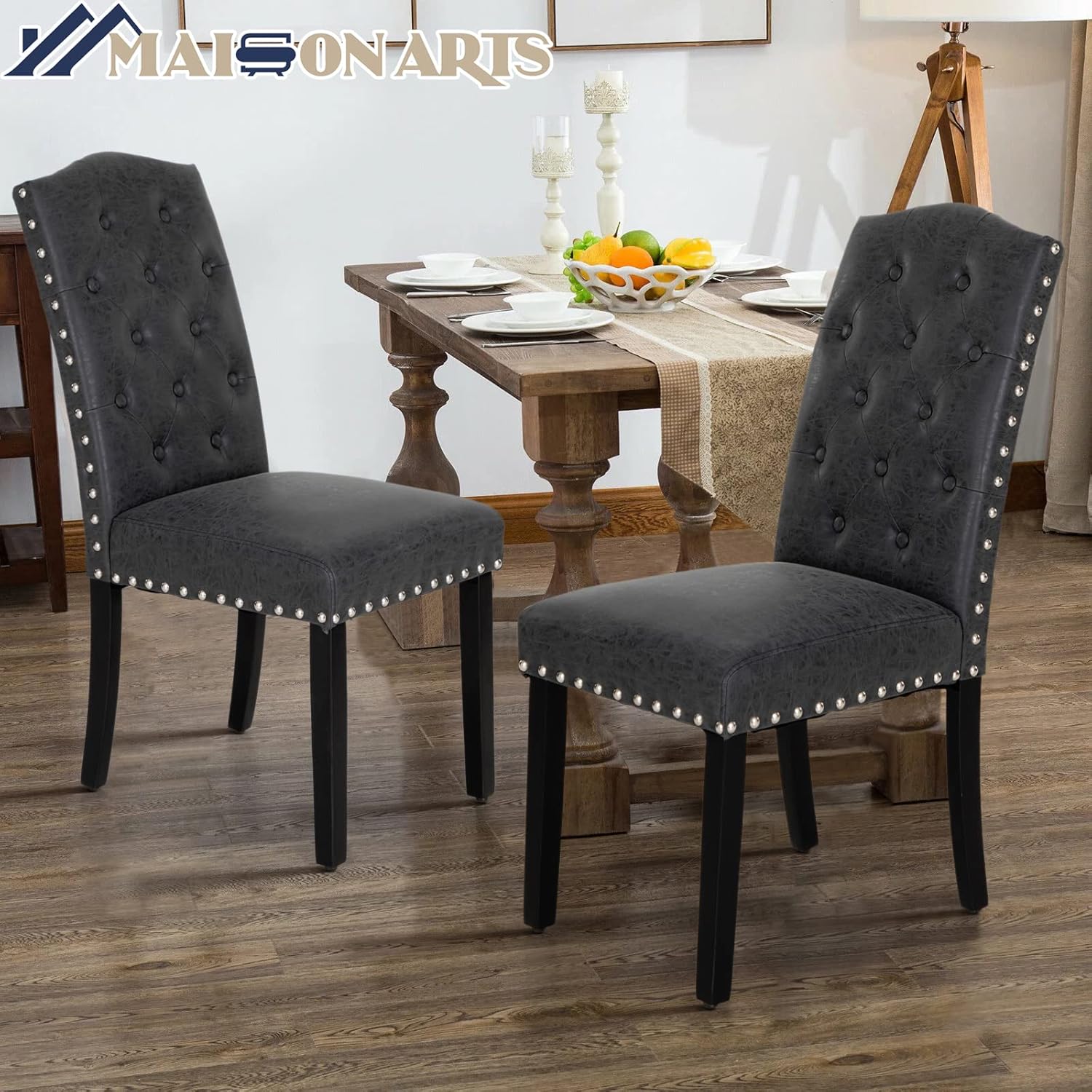 MAISON ARTS Juego de 2 sillas de comedor copetudas, de piel sintética, tapizadas, de tela, acolchadas, modernas, con botones en la parte trasera,