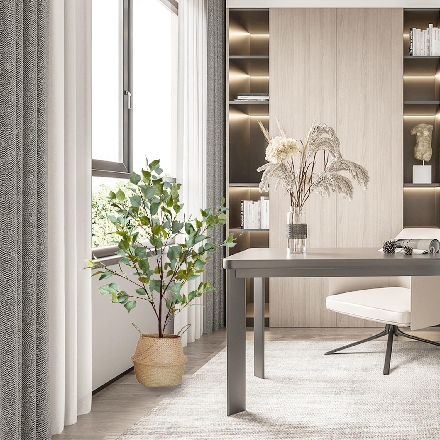 Planta de eucalipto artificial de 43 pulgadas de alto, árbol de imitación al tacto para decoración de interiores en el hogar, oficina, centro