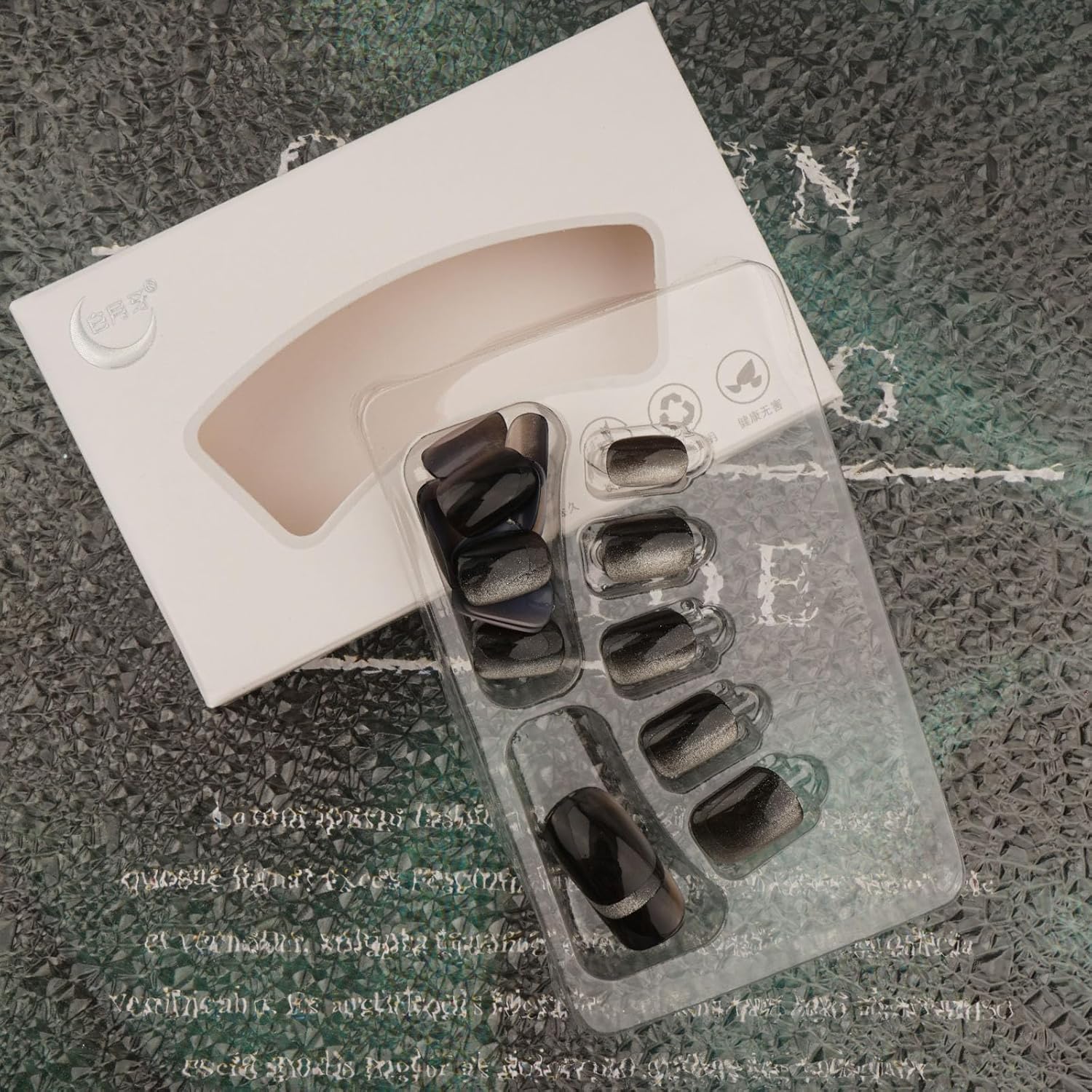 Uñas postizas cuadradas cortas con diseño de ojo de gato, uñas postizas negras degradadas reutilizables para el uso diario de las mujeres, kit de