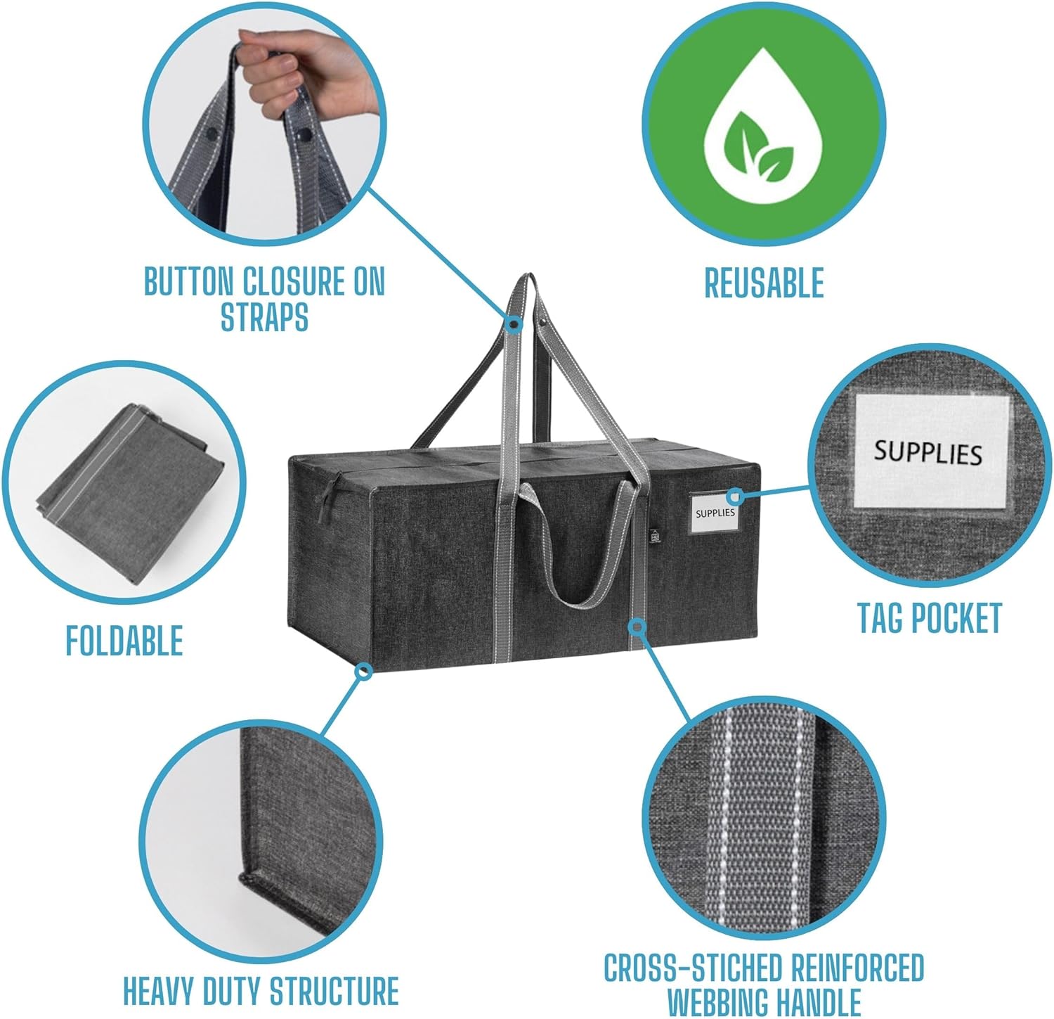 VENO Paquete de 4 bolsas de mudanza resistentes para mudanzas universitarias, suministros de mudanza extra grandes, bolsas de almacenamiento