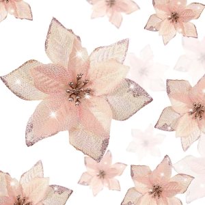 24 piezas de flores de pascua con brillantina para Navidad de 3 tamaños, flores de imitación para bodas, adornos navideños para el árbol de Navidad, 24 piezas de flores de pascua con brillantina para Navidad de 3 tamaños, flores de imitación para bodas, adornos navideños para el árbol de Navidad,