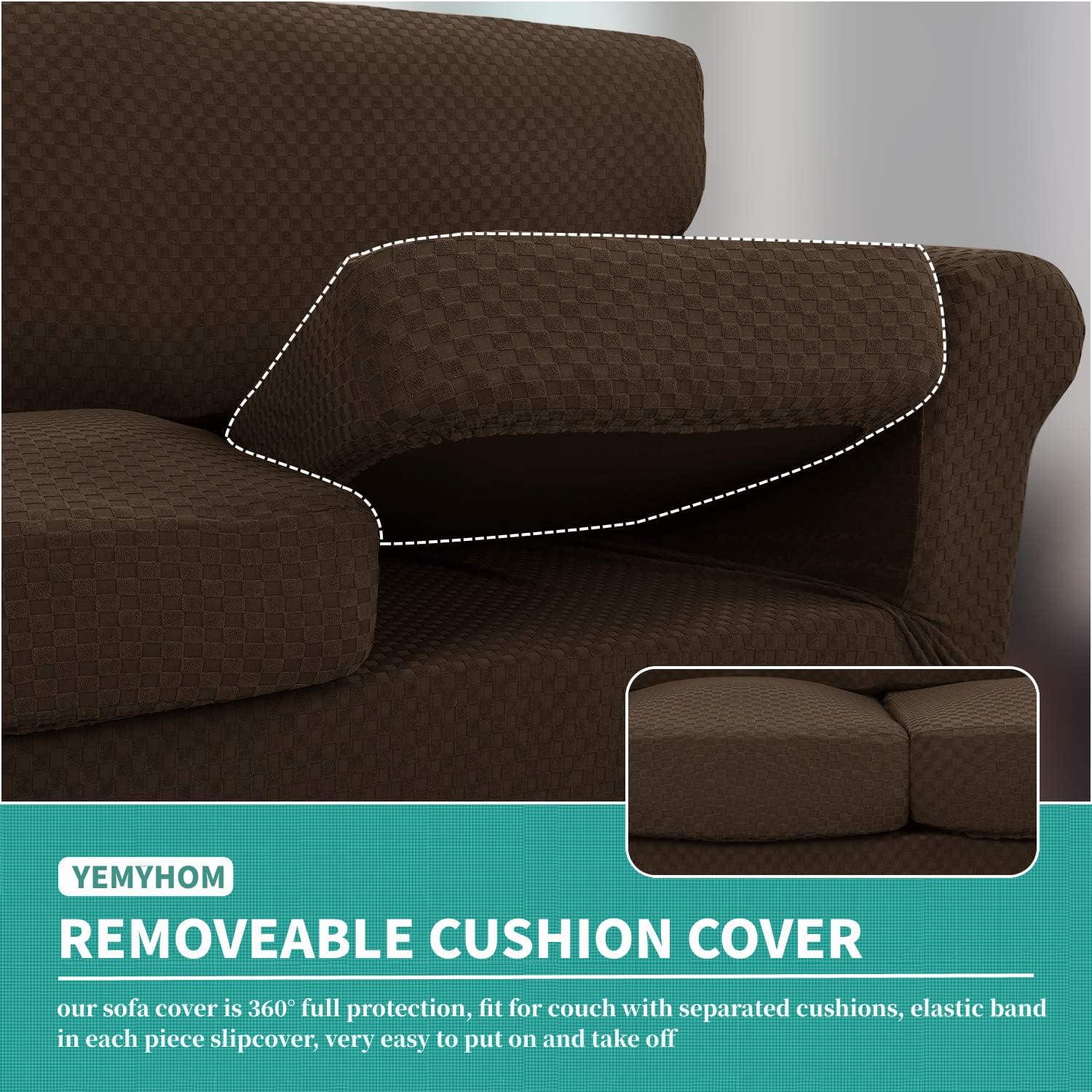 YEMYHOM Fundas de sofá de 3 piezas a cuadros para sofá de 2 cojines, funda de sofá de alta elasticidad con 2 fundas de cojín de asiento extra