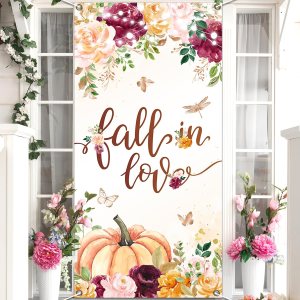 Cubierta de puerta de otoño enamorada, decoración de fiesta nupcial de otoño, cubierta de puerta de calabaza, cubierta de telón de fondo para Cubierta de puerta de otoño enamorada, decoración de fiesta nupcial de otoño, cubierta de puerta de calabaza, cubierta de telón de fondo para