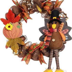 Decoraciones de corona de Acción de Gracias, coronas de Acción de Gracias para puerta delantera, casa de campo con hojas de arce de madera de pavo Decoraciones de corona de Acción de Gracias, coronas de Acción de Gracias para puerta delantera, casa de campo con hojas de arce de madera de pavo