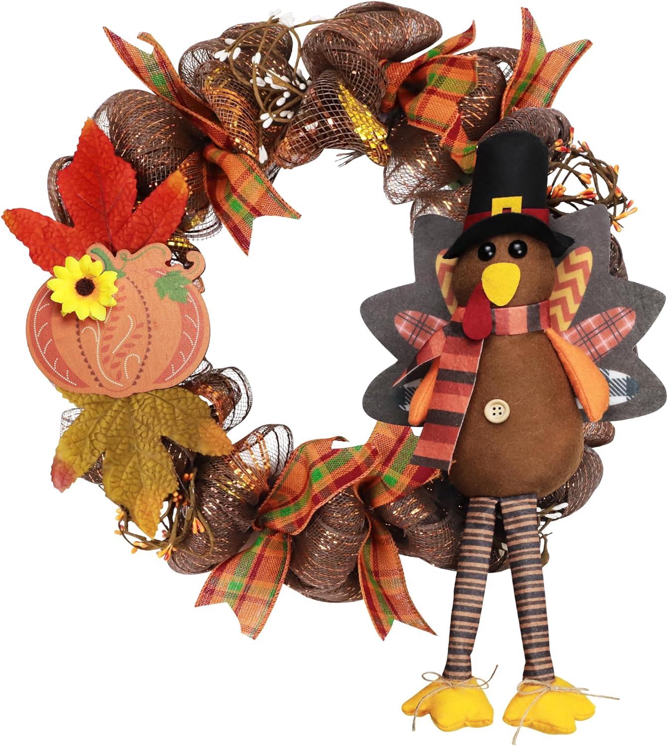 Decoraciones de corona de Acción de Gracias, coronas de Acción de Gracias para puerta delantera, casa de campo con hojas de arce de madera de pavo