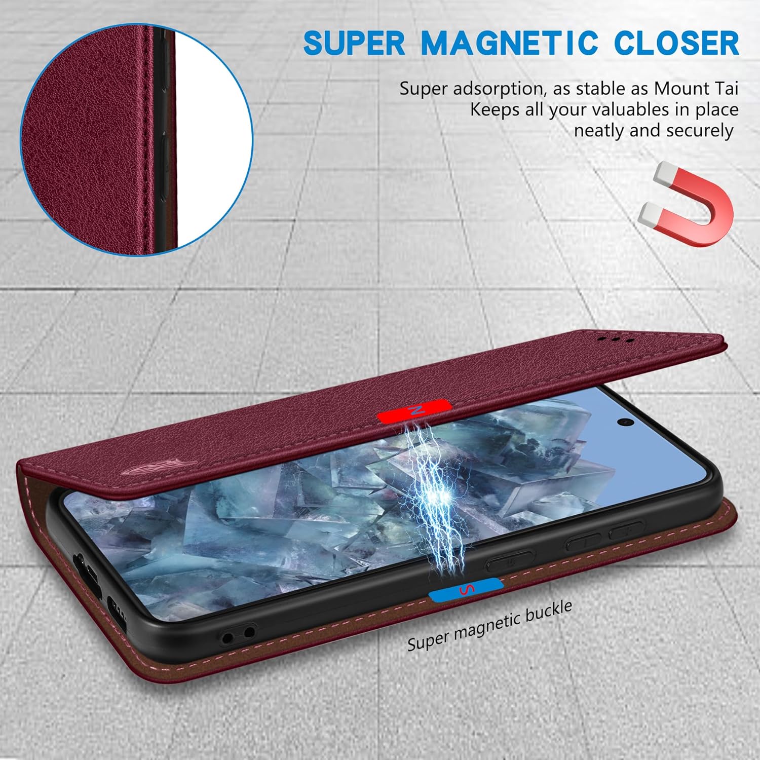 ZZXX Funda tipo cartera para Google Pixel 8 Pro con bloqueo RFID, soporte de ranura para tarjetas, funda protectora de cuero magnético fuerte