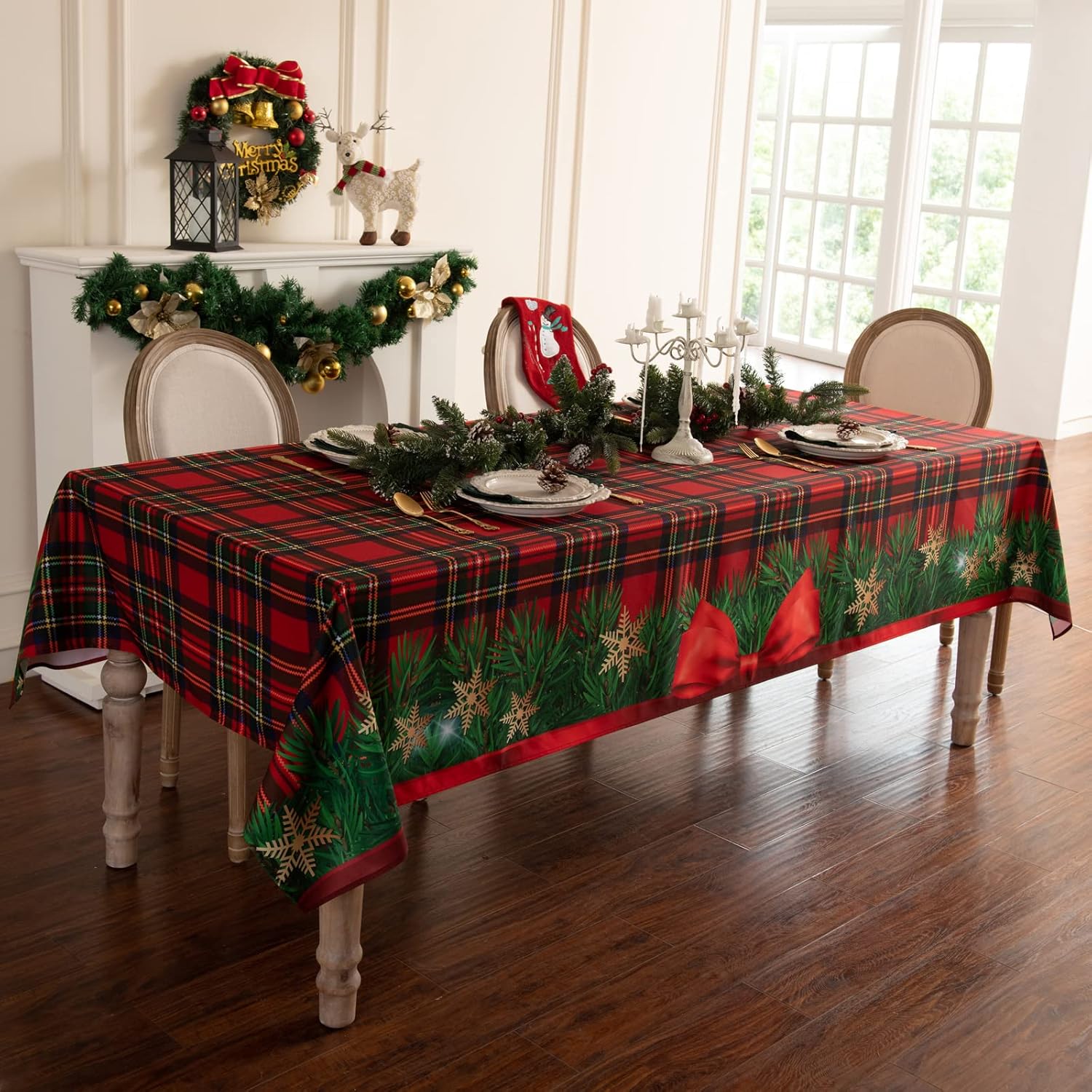 Mantel de Navidad de invierno, mantel de tela impresa a cuadros, mantel de liberación de manchas para decoración de fiestas de Navidad (54 x 54