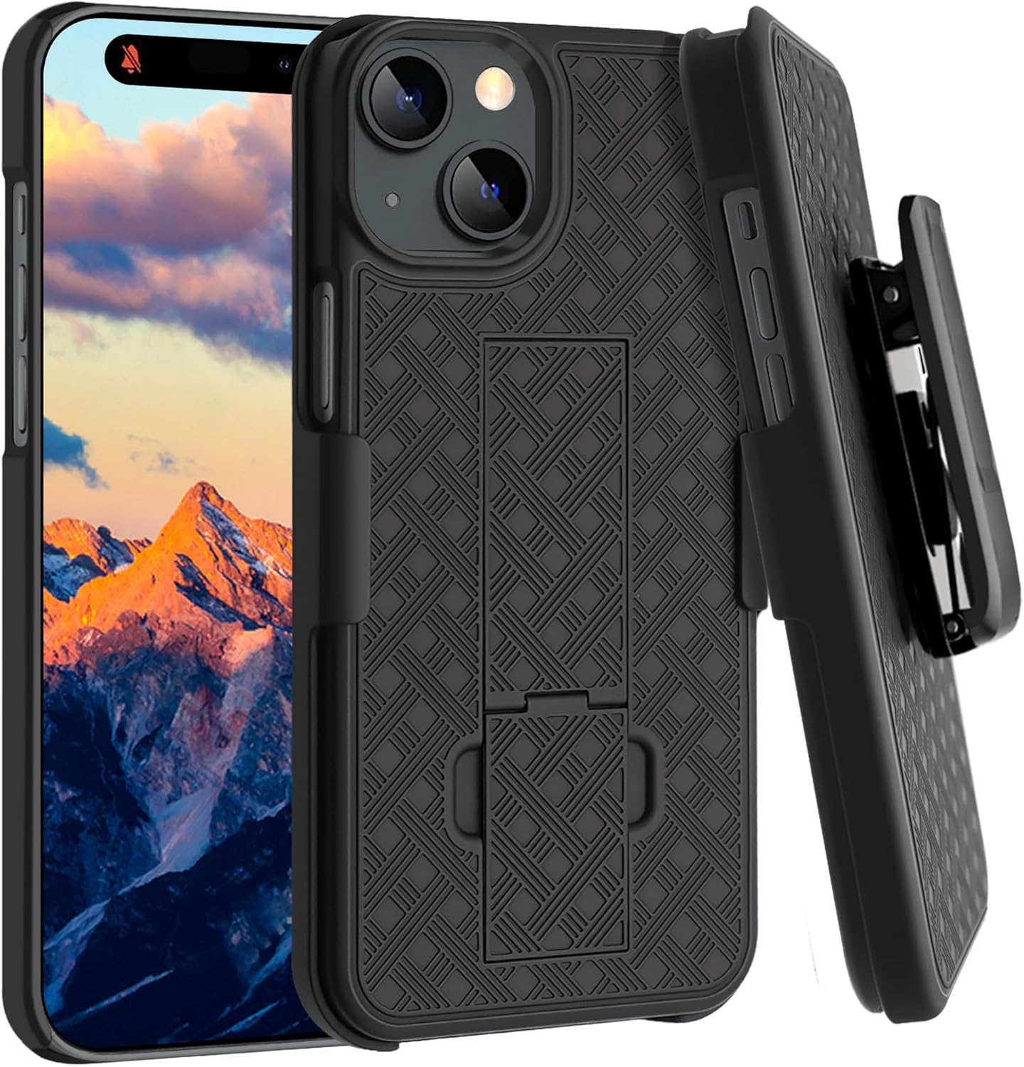 Fingic Funda para iPhone 15, iPhone 15 con clip para cinturón, funda delgada combinada con soporte giratorio para cinturón, funda protectora