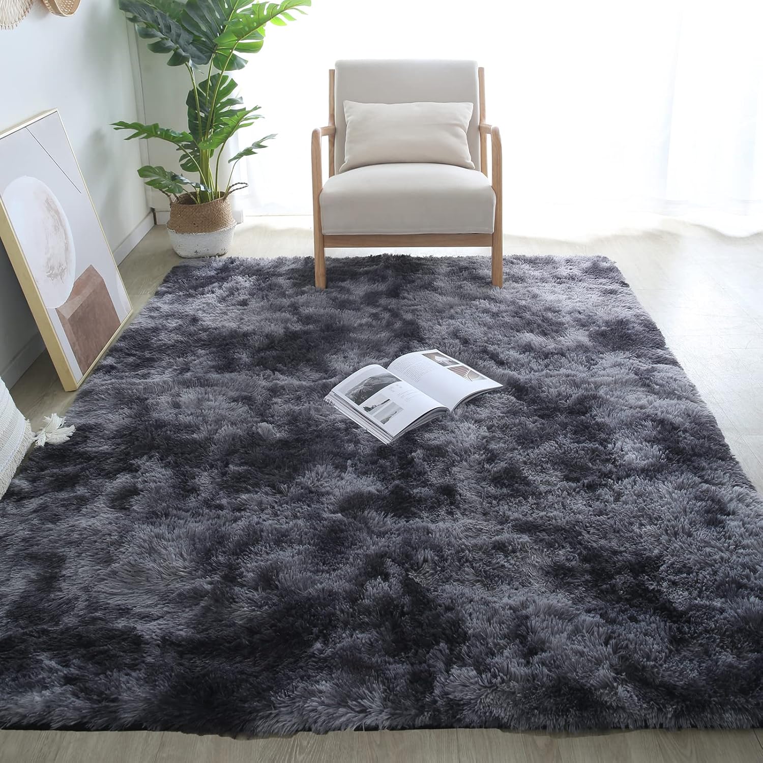 Alfombra mullida gris de 5 x 7 pulgadas, alfombra de felpa ultrasuave para dormitorio, sala de estar, interior, antideslizante, moderna, de piel