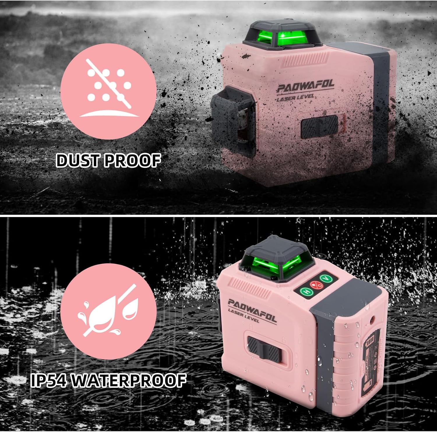 Nivel láser, línea cruzada de 3 x 360 para construcción y colgar cuadros, 12 láseres verdes con autonivelación, línea vertical y horizontal de 150