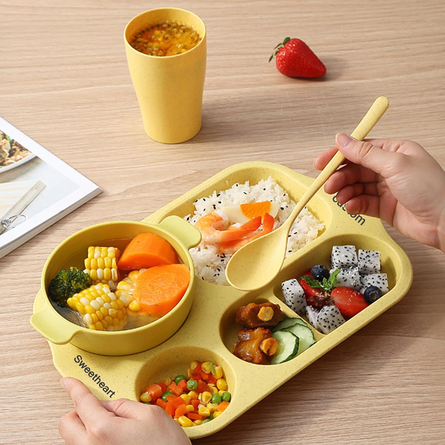 Juego de 6 platos llanos divididos resistentes y personalizados, de 11.8 pulgadas, tamaño que puede contener completamente tu comida reutilizable