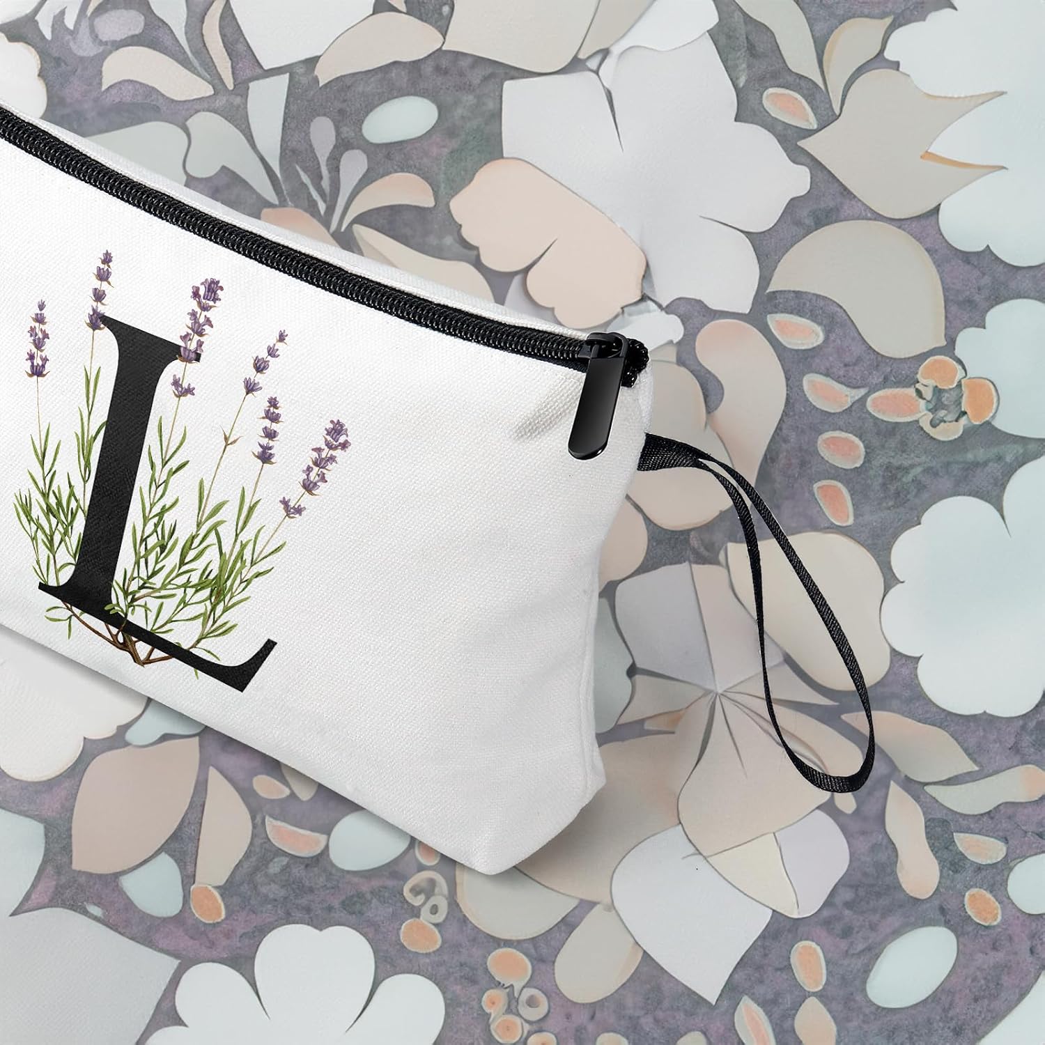 Bolsas con letras iniciales de flores para mujer, bolsa de maquillaje con inicial, bolsa de cosméticos con inicial, bolsa de maquillaje