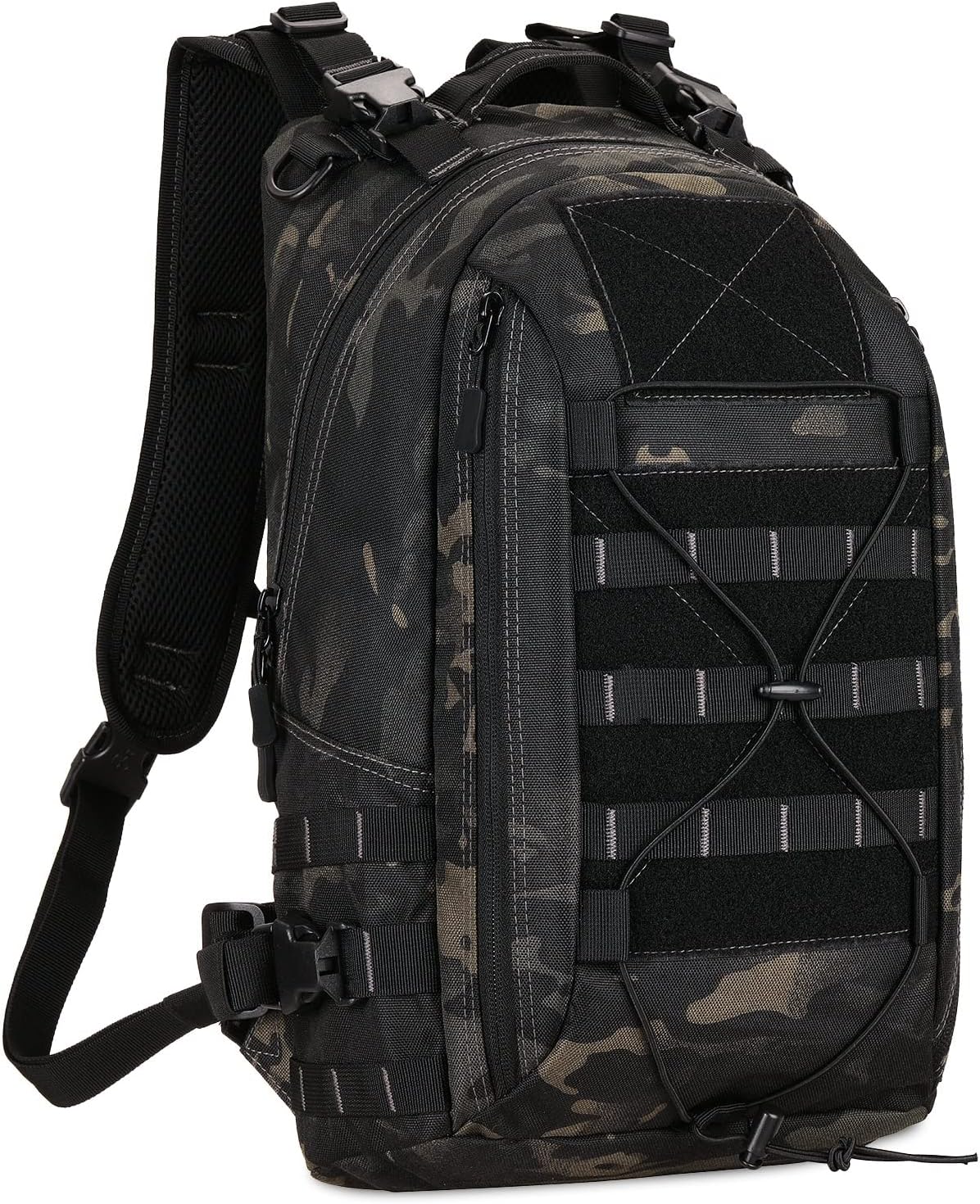 HUNTVP Mochila militar MOLLE para caza, mochila táctica Backpck Assault Pack se puede fijar con el chaleco y el cinturón, Camo Negro, Mochilas de