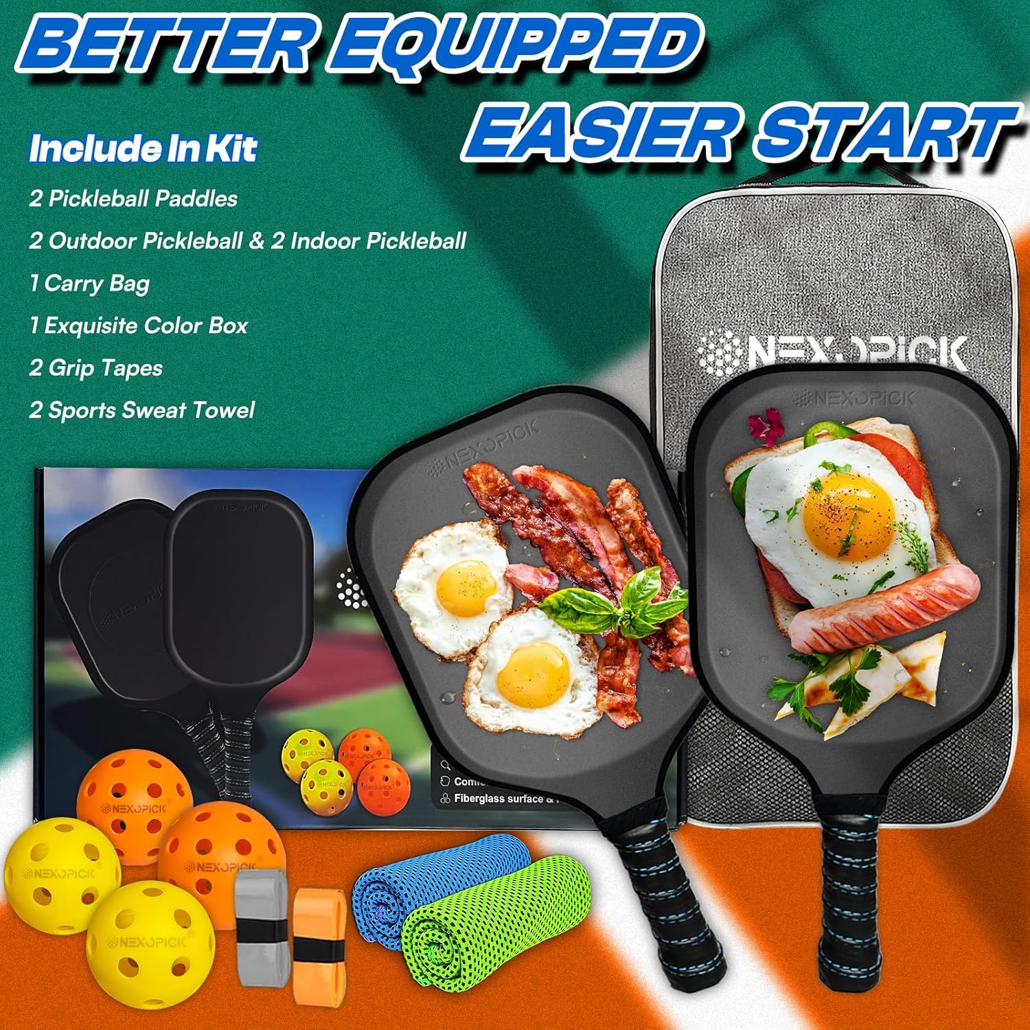 Juego de 2 palas de pickleball aprobadas por USAPA, palas de pickleball de fibra de vidrio, raquetas ligeras de pickleball, paquete de 2, núcleo de