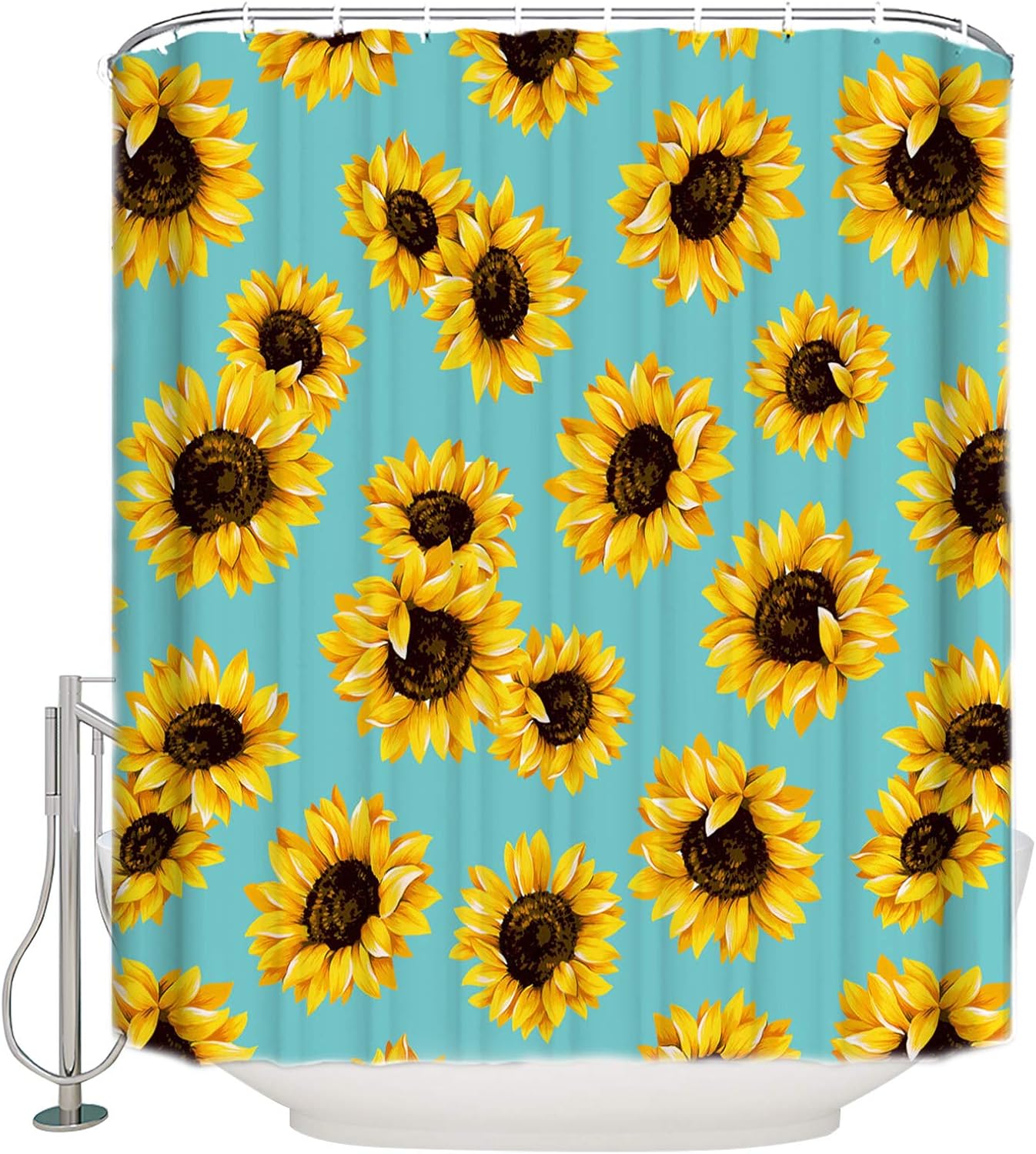Shower Curtains for Bathroom Sunflower Aqua Vintage Background Waterproof Fabric Shower Curtain Set with 12 Hooks Quick Drying Bathroom Decor