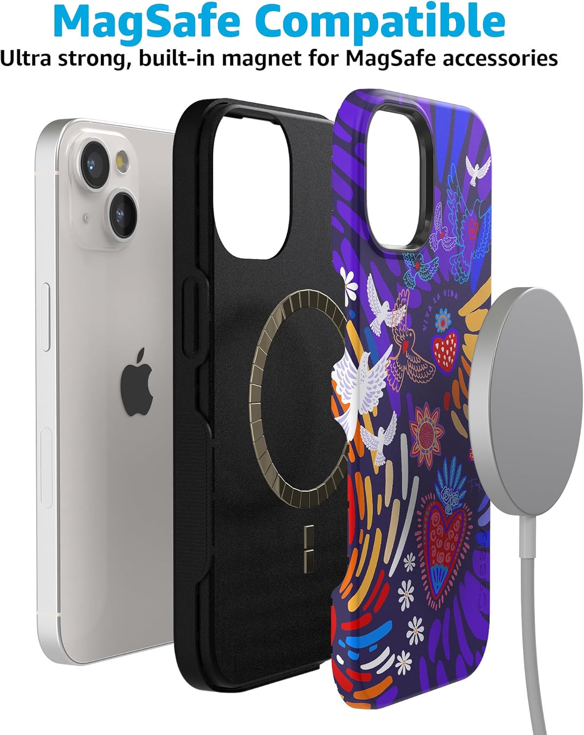 Casely Funda para iPhone 15  Viva La Vida  Frida Kahlo Collage  Funda atrevida  Compatible con MagSafe