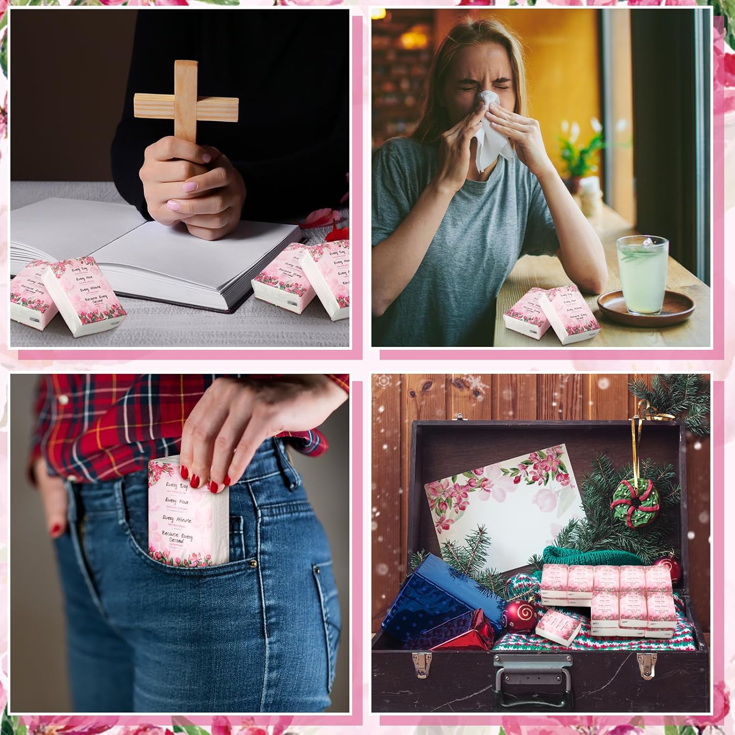 Zhanmai Pañuelos faciales cristianos, 100 bolsillos, pañuelos de bolsillo, versículos de la Biblia, pañuelos de viaje, tamaño de viaje, papel