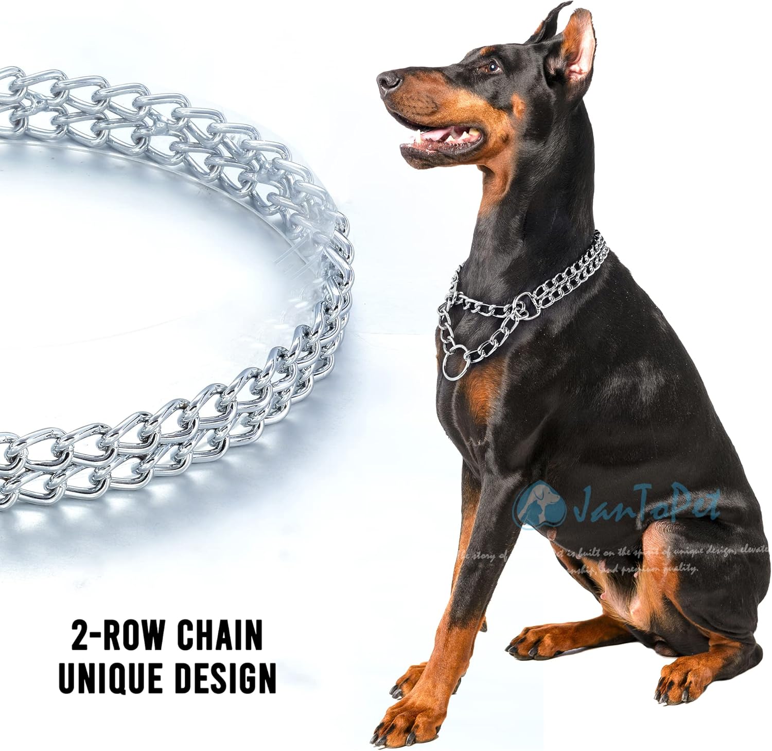 Collar de acero inoxidable con eslabones cubanos para perro, ajustable, a prueba de mordidas, cadena de doble fila, collar de metal plateado para