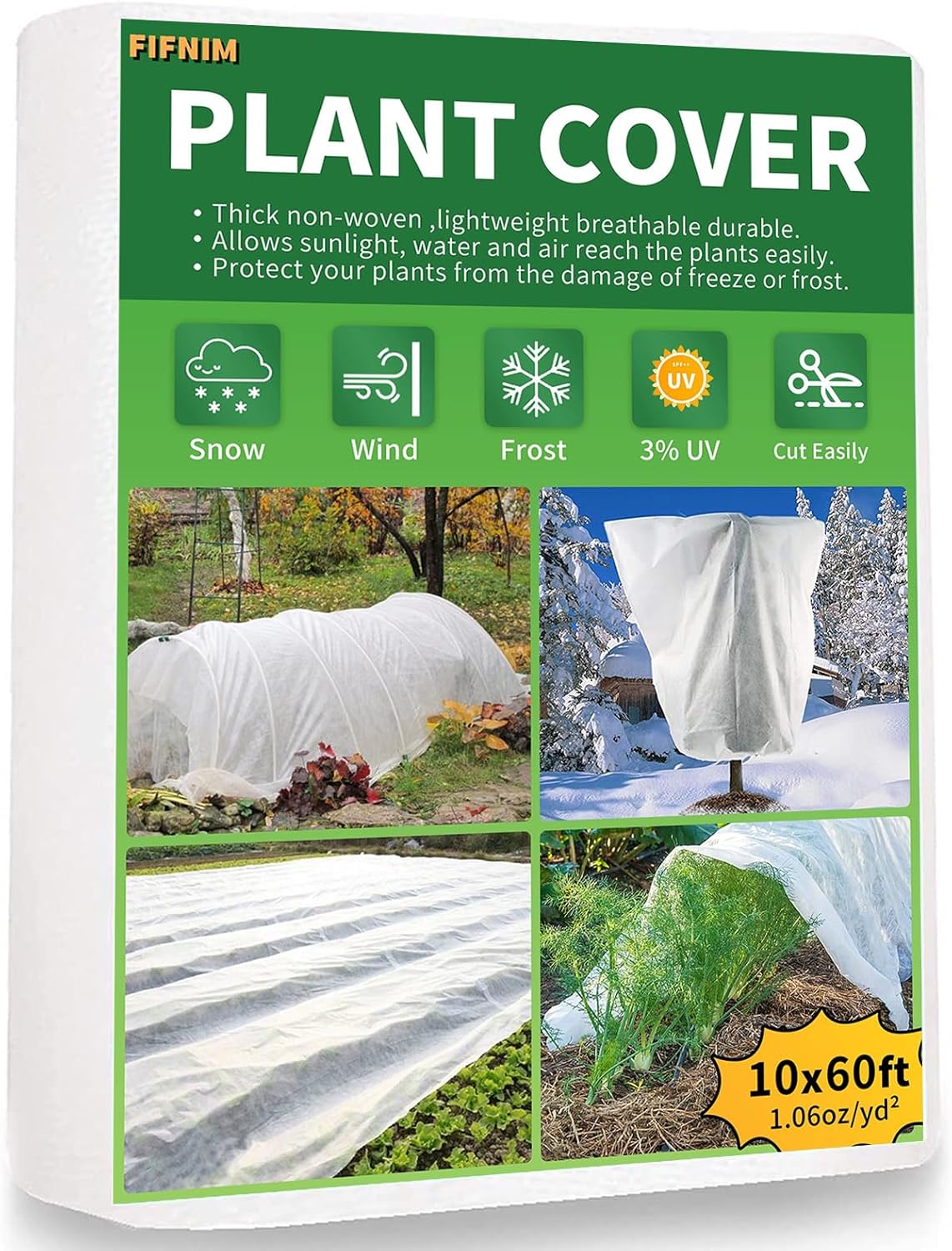 Cubierta de plantas de 10 x 60 pies, protección contra congelación, 1.06 ozyd, cubiertas flotantes de invierno para jardín, cama elevada, manta de