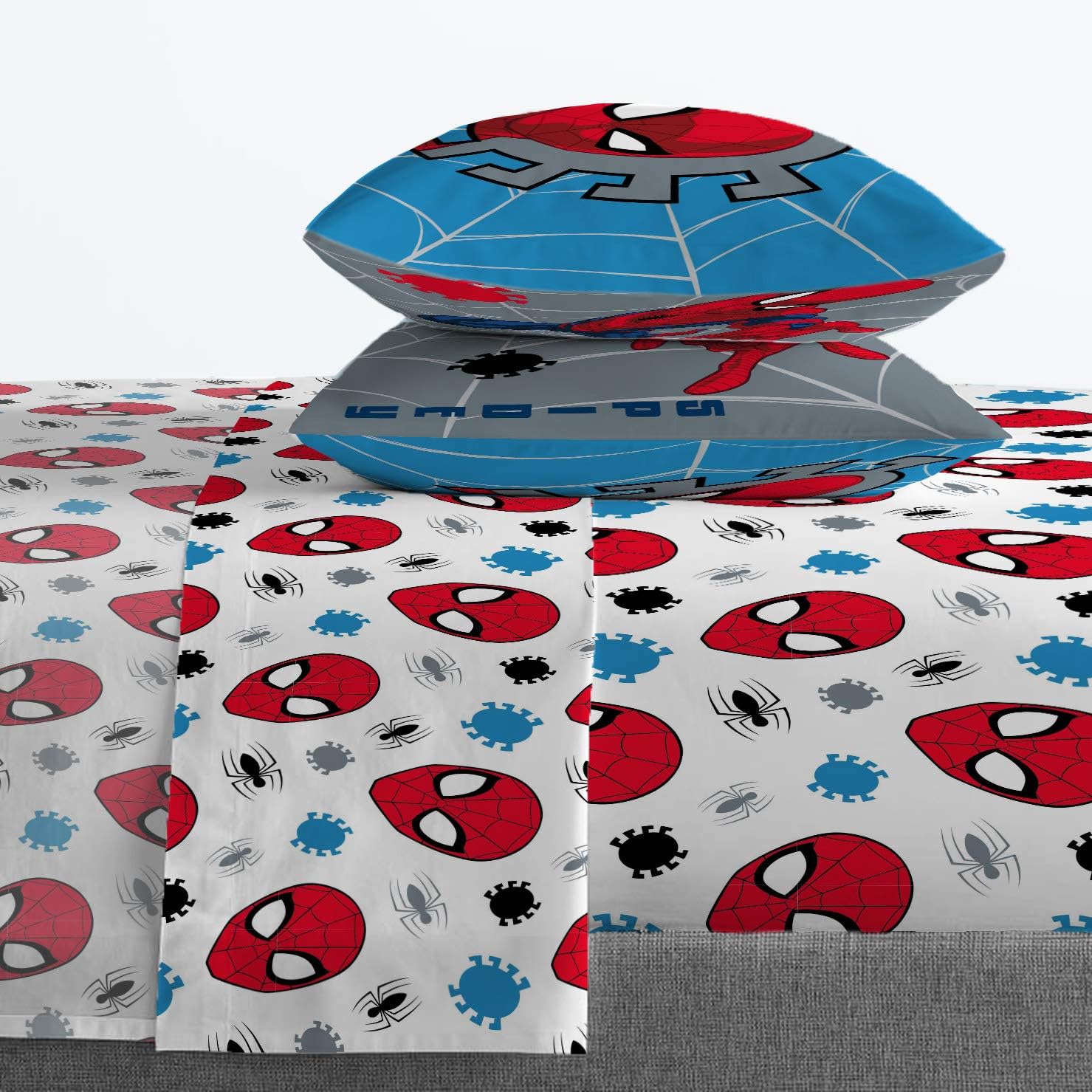 Jay Franco Spiderman Burst and Spidey Faces – Juego de ropa de cama matrimonial de 10 piezas