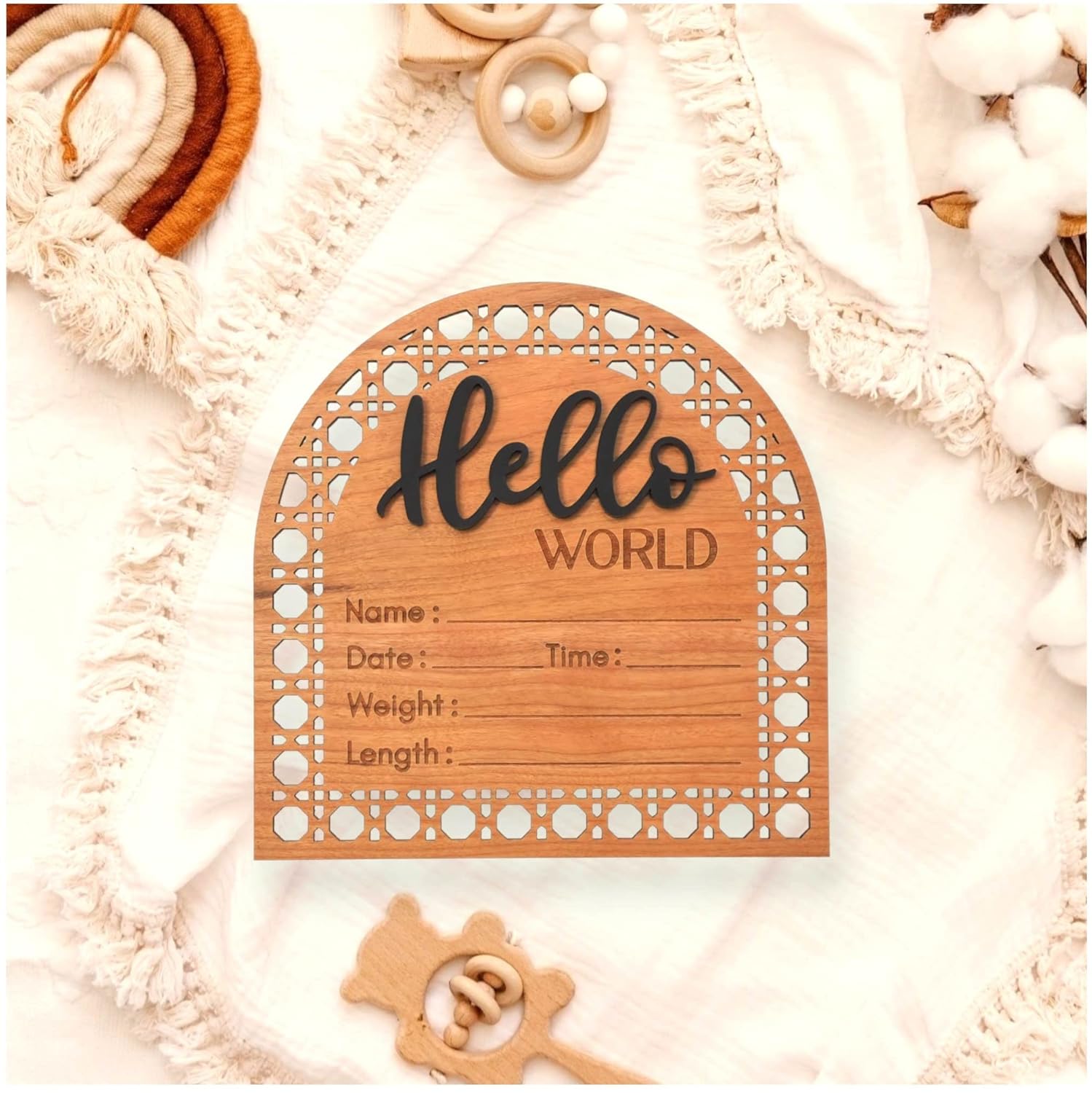 Bleed Proof Engineered Wood, Baby Announcement Sign, Hello World Newborn Sign, Birth Announcement Sign, Newborn Announcement Sign – 5.5″
