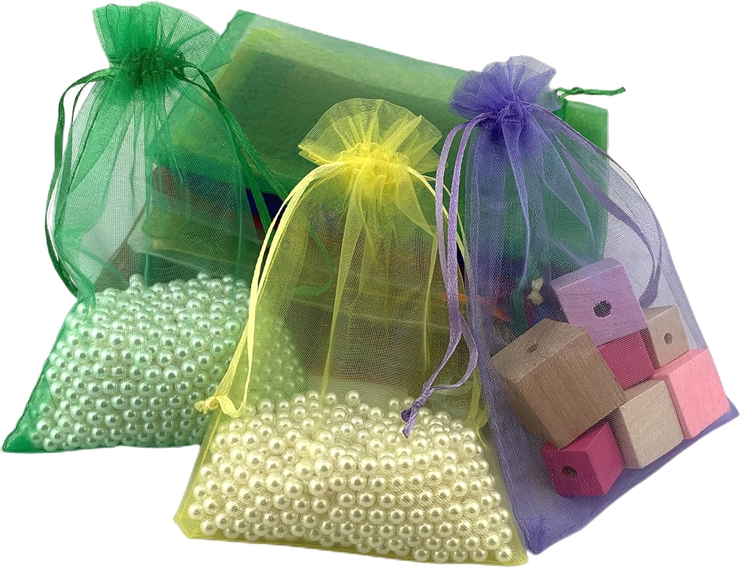 Palmhomee Paquete de 100 bolsas de organza transparentes con cordón para regalos de boda, bolsas de regalo de organza para boda, joyería, fiesta,