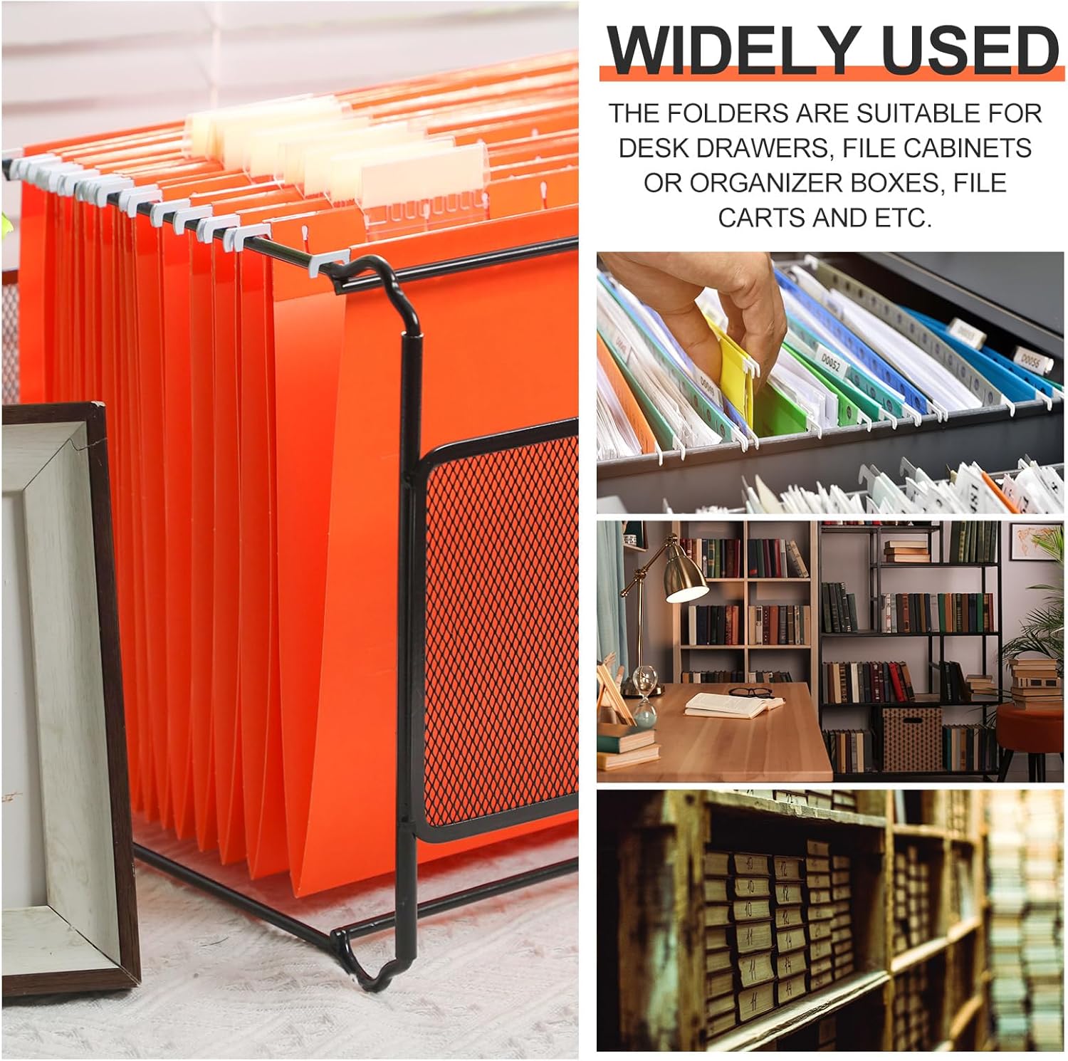 50 carpetas colgantes de archivos de 12.4 x 9.45 pulgadas, carpetas colgantes tamaño carta con pestañas ajustables, ganchos de archivos de papel con